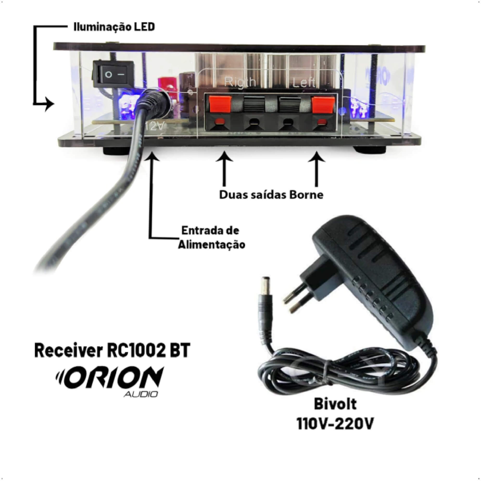 COMP Kit Som Ambiente Orion Amplificador Slim + 8 Caixas De Parede Branca
