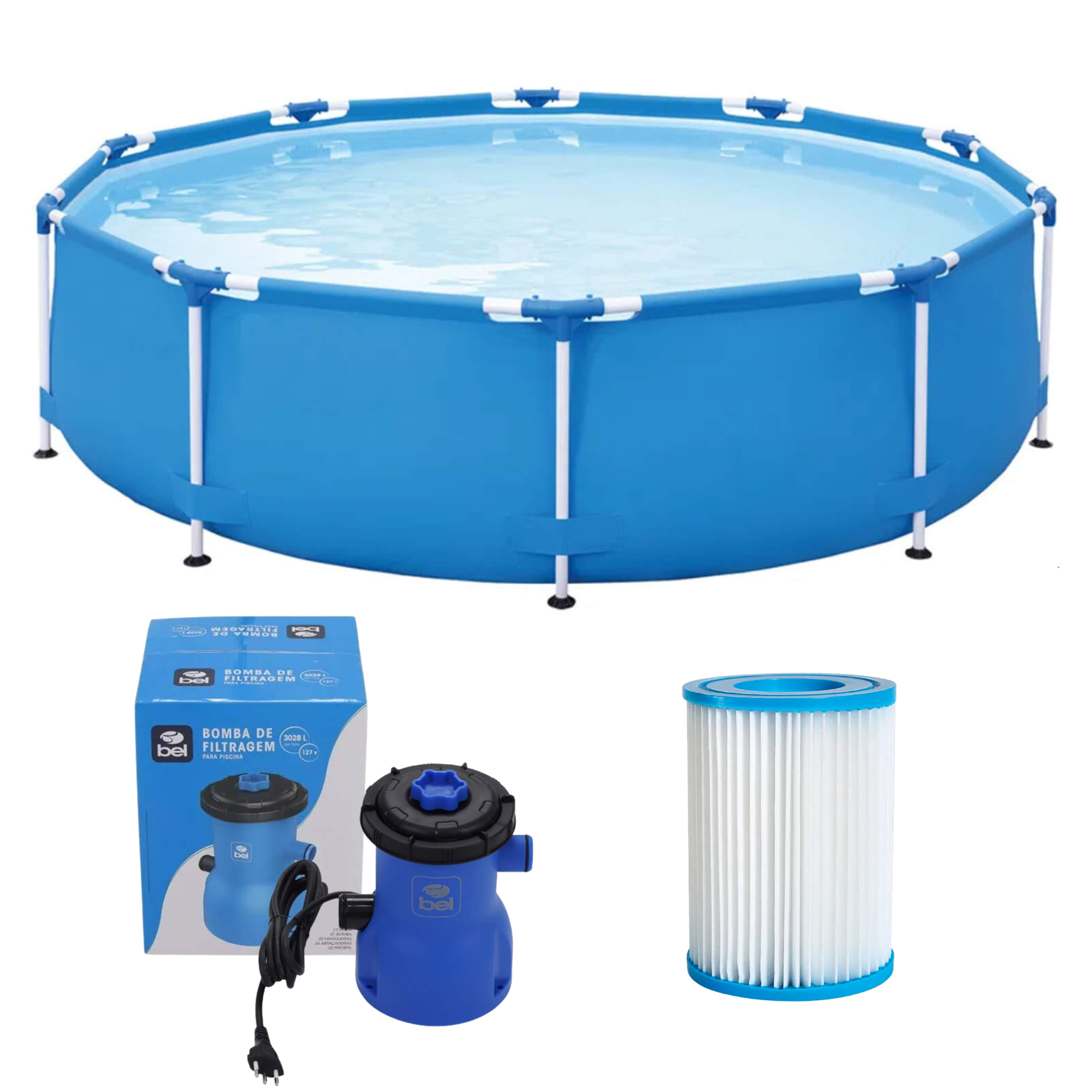 COMP Piscina Estruturada PVC 5000 Litros + Bomba filtragem Escolha Voltagem Piscina 5000 litros:110v