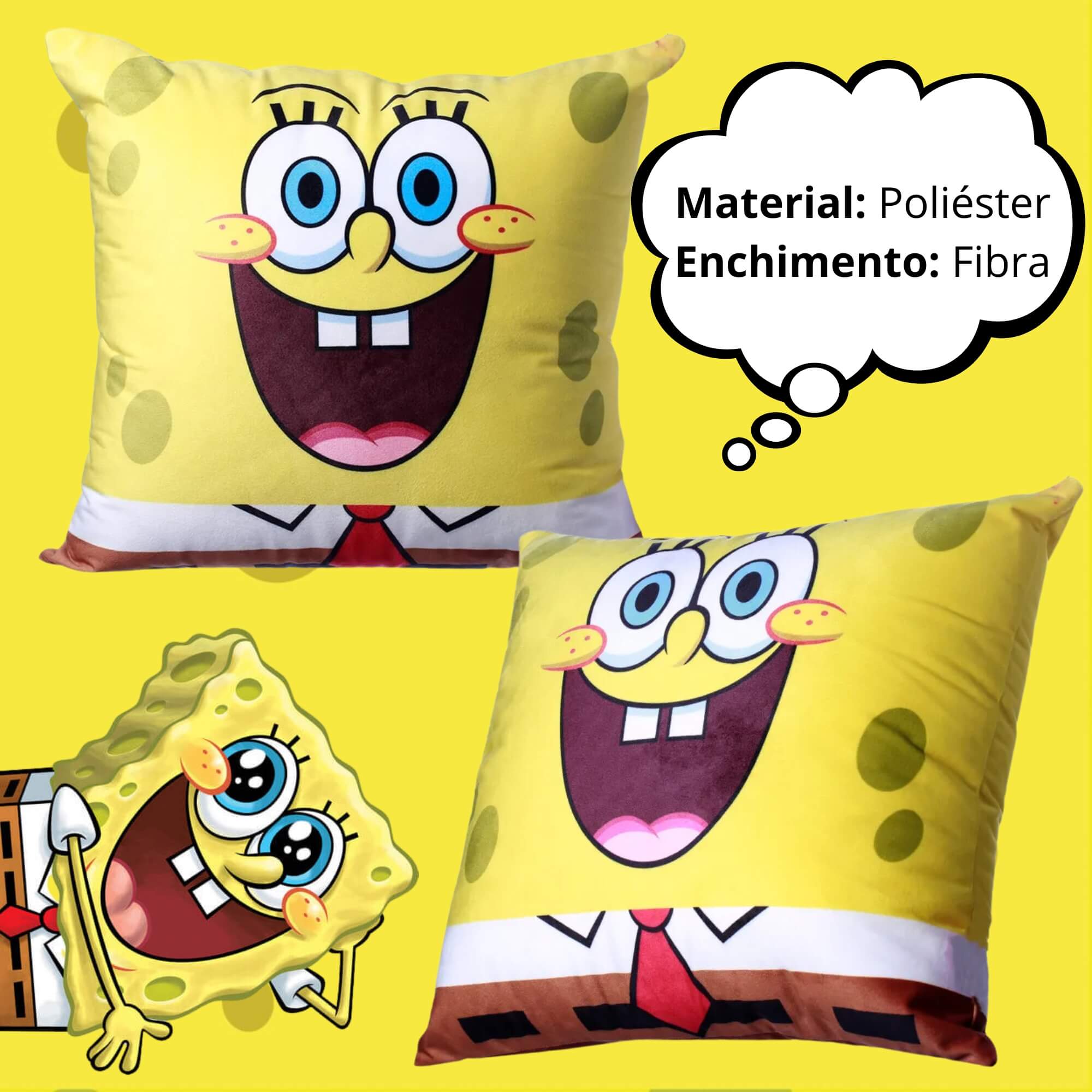 Almofada Bob Esponja Veludo 40x40 Fibra Zona Criativa - 10064964