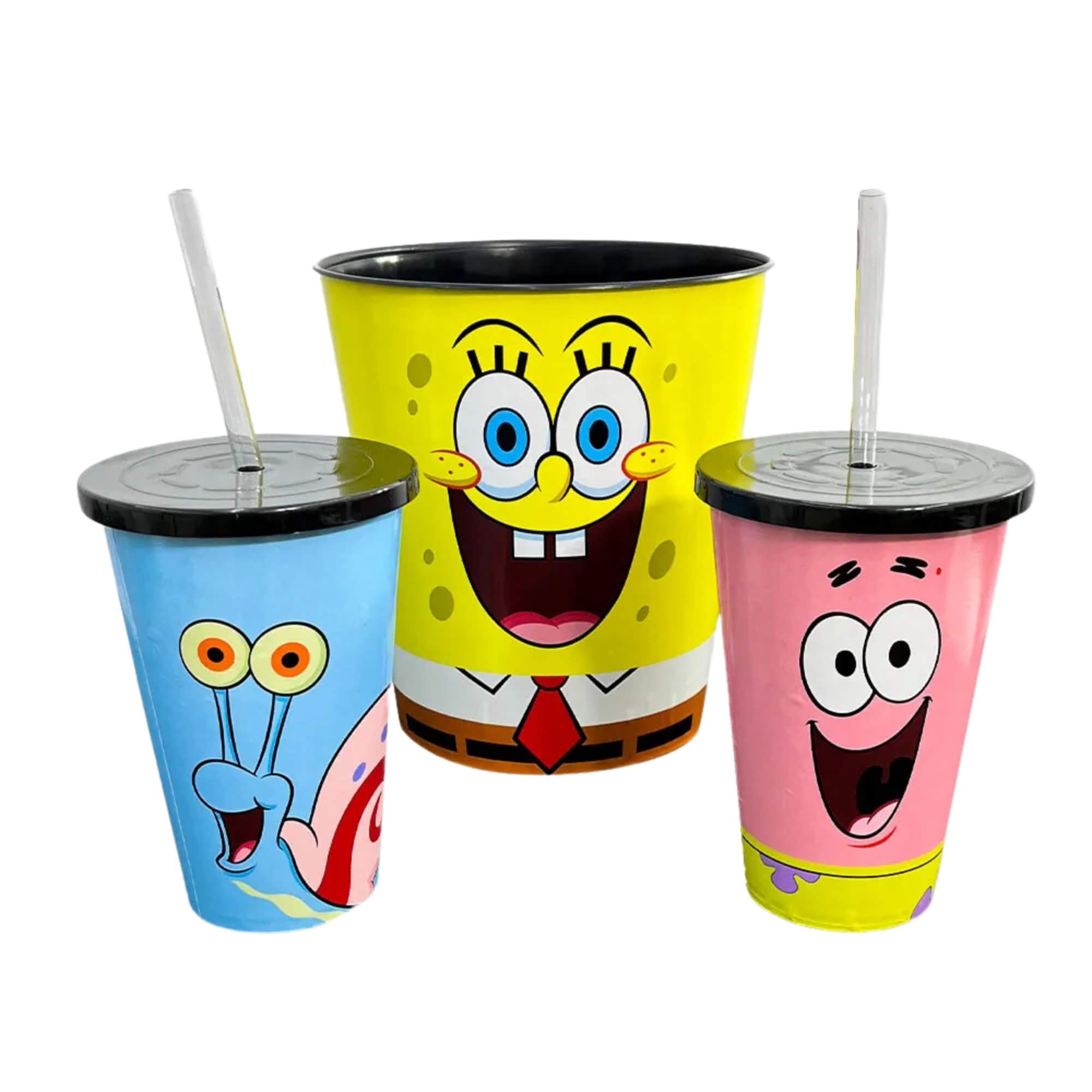 Almofada Bob Esponja Porta Pipoca Kit Cinema Fibra Suede Zona Criativa - 10064976