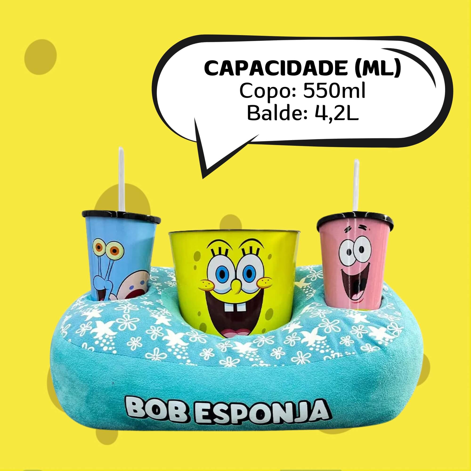 Almofada Bob Esponja Porta Pipoca Kit Cinema Fibra Suede Zona Criativa - 10064976