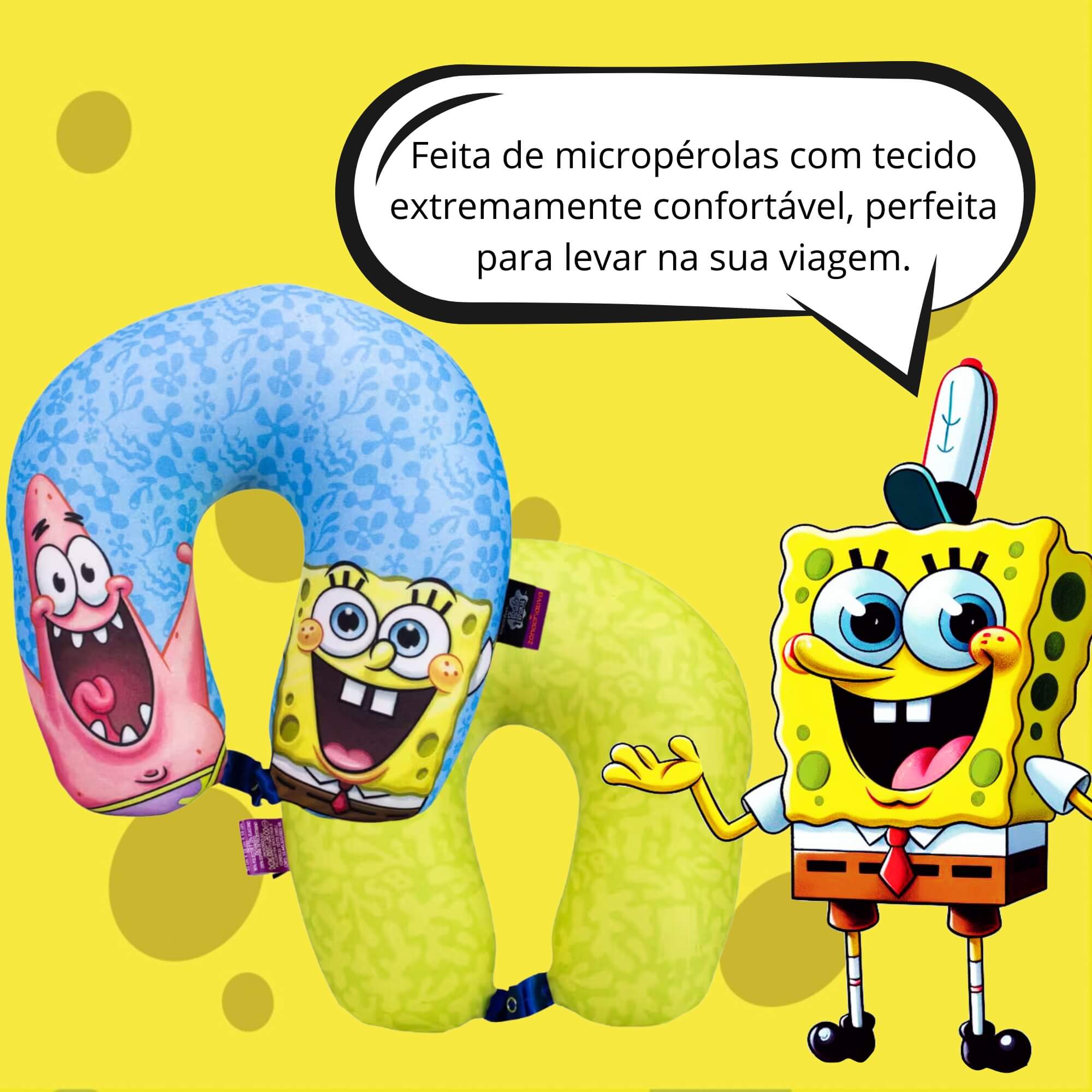 Almofada Pescoço Bob Esponja Microperolas Viagem Zona Criativa - 10065123