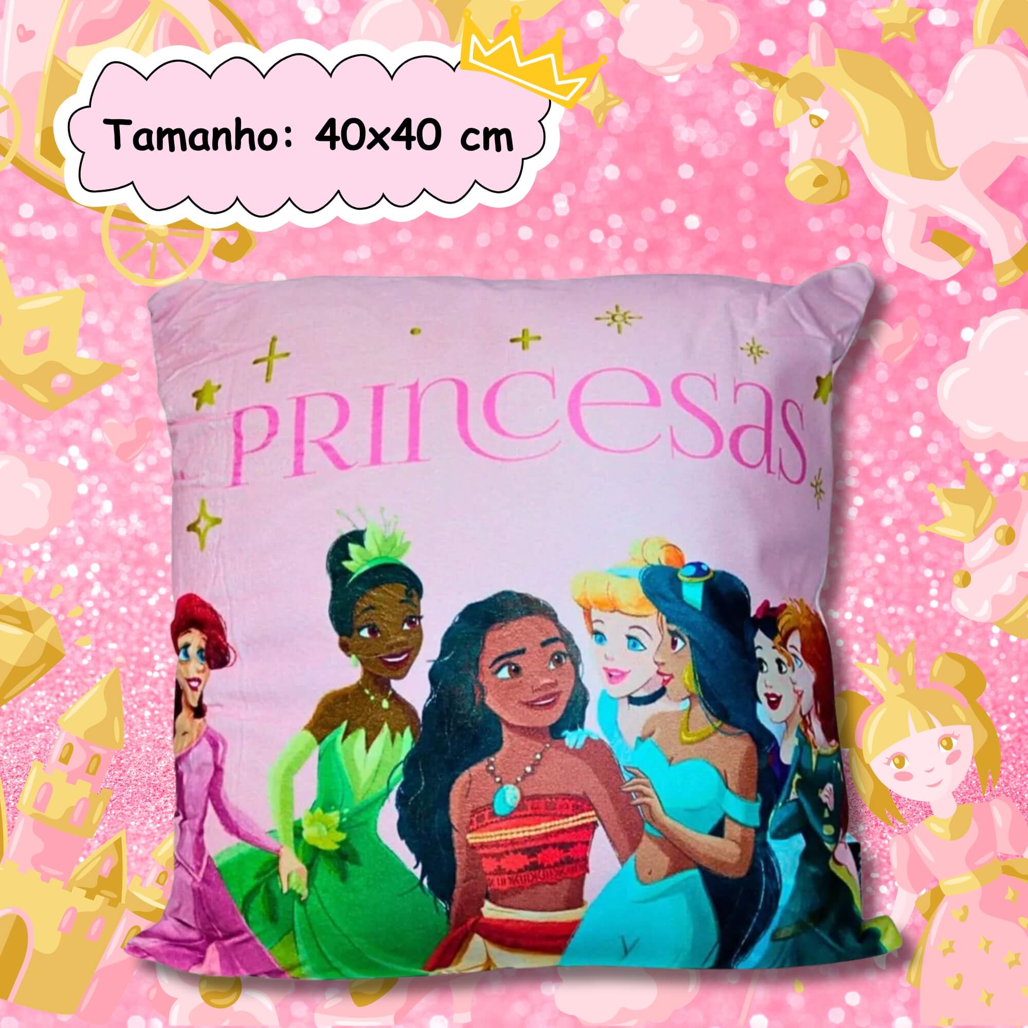 Almofada Fibra Veludo 40x40cm Princesas Zona Criativa - 10065346