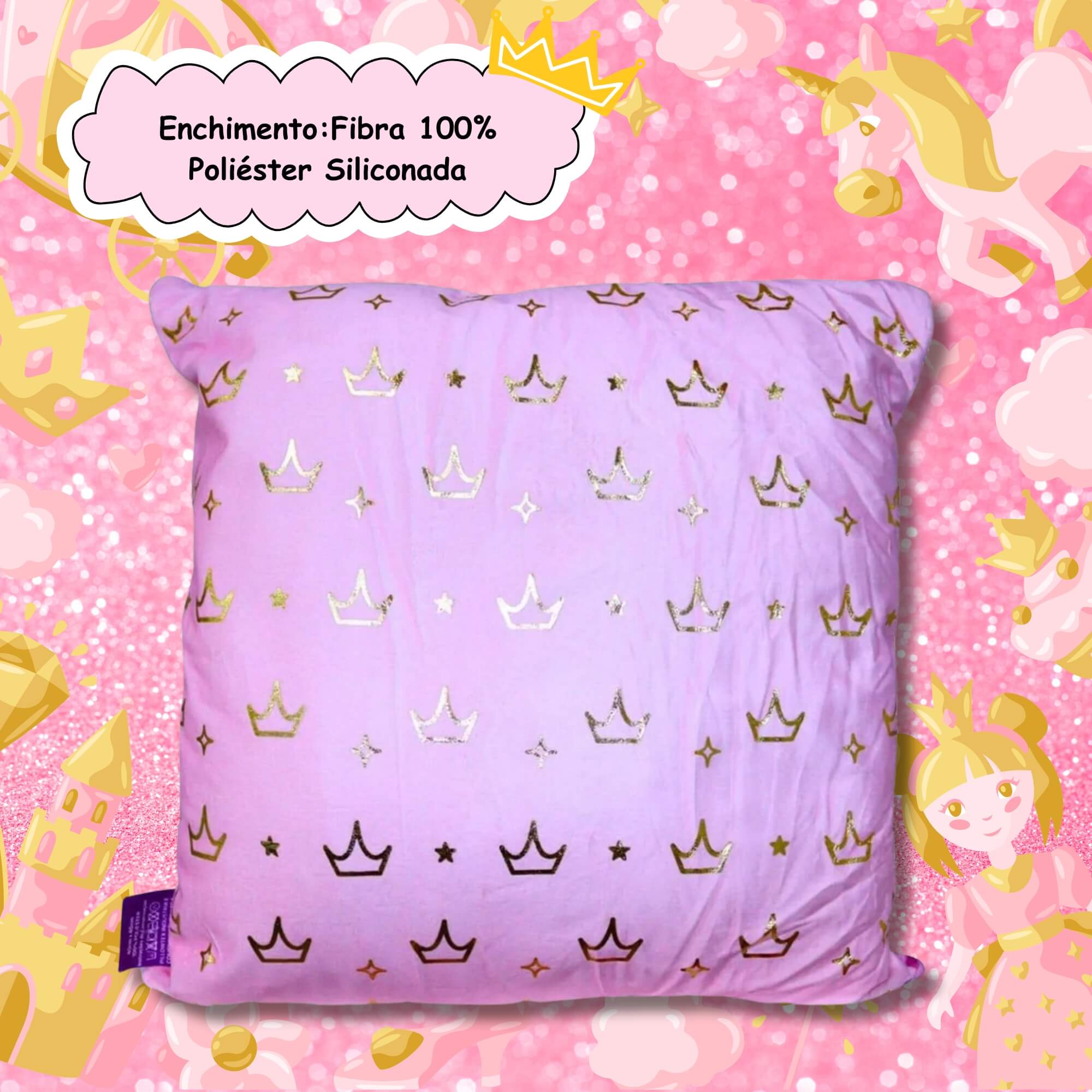 Almofada Fibra Veludo 40x40cm Princesas Zona Criativa - 10065346
