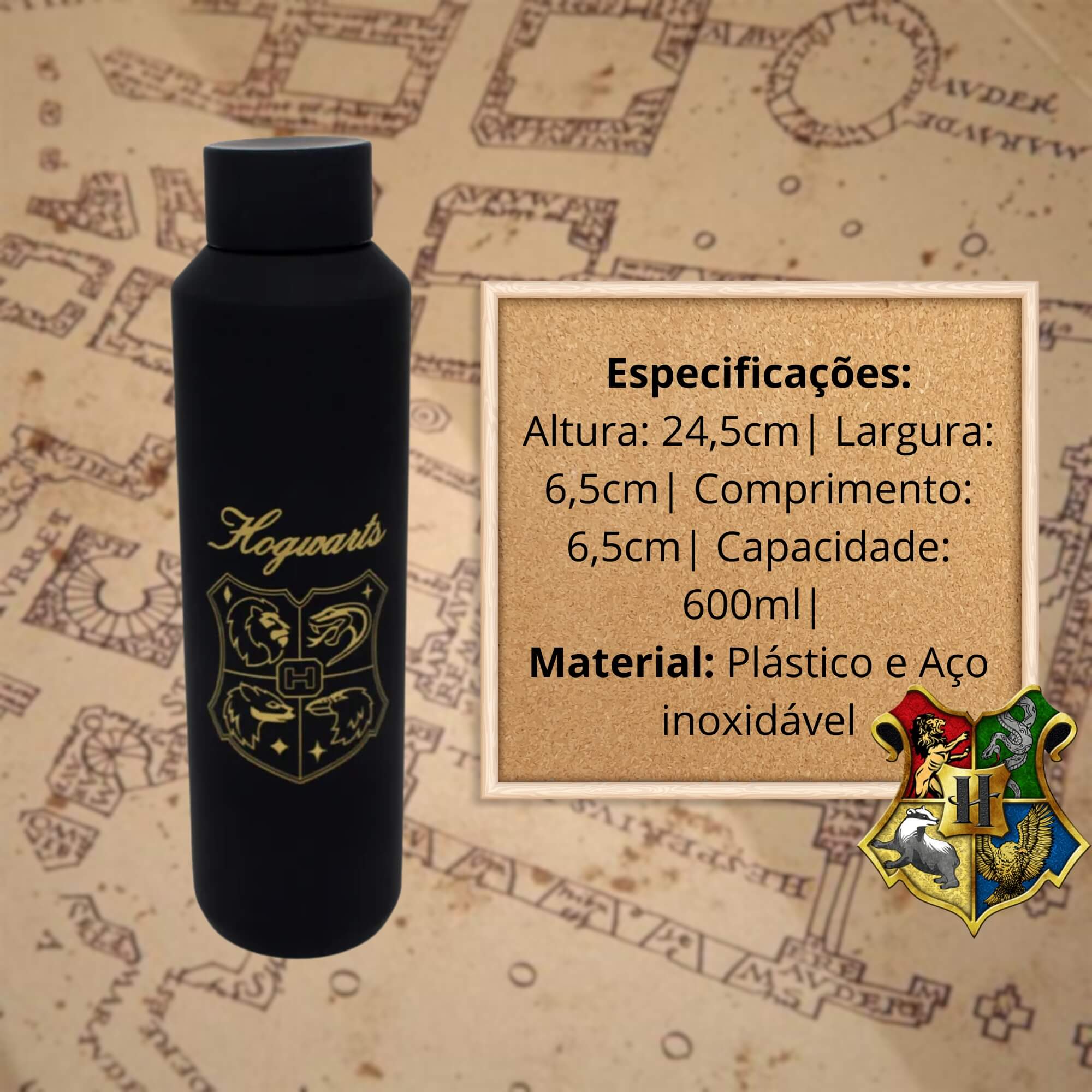 Garrafa Acqua Hogwarts 600ml Aço Inox Harry Potter Zona Criativa - 10072566
