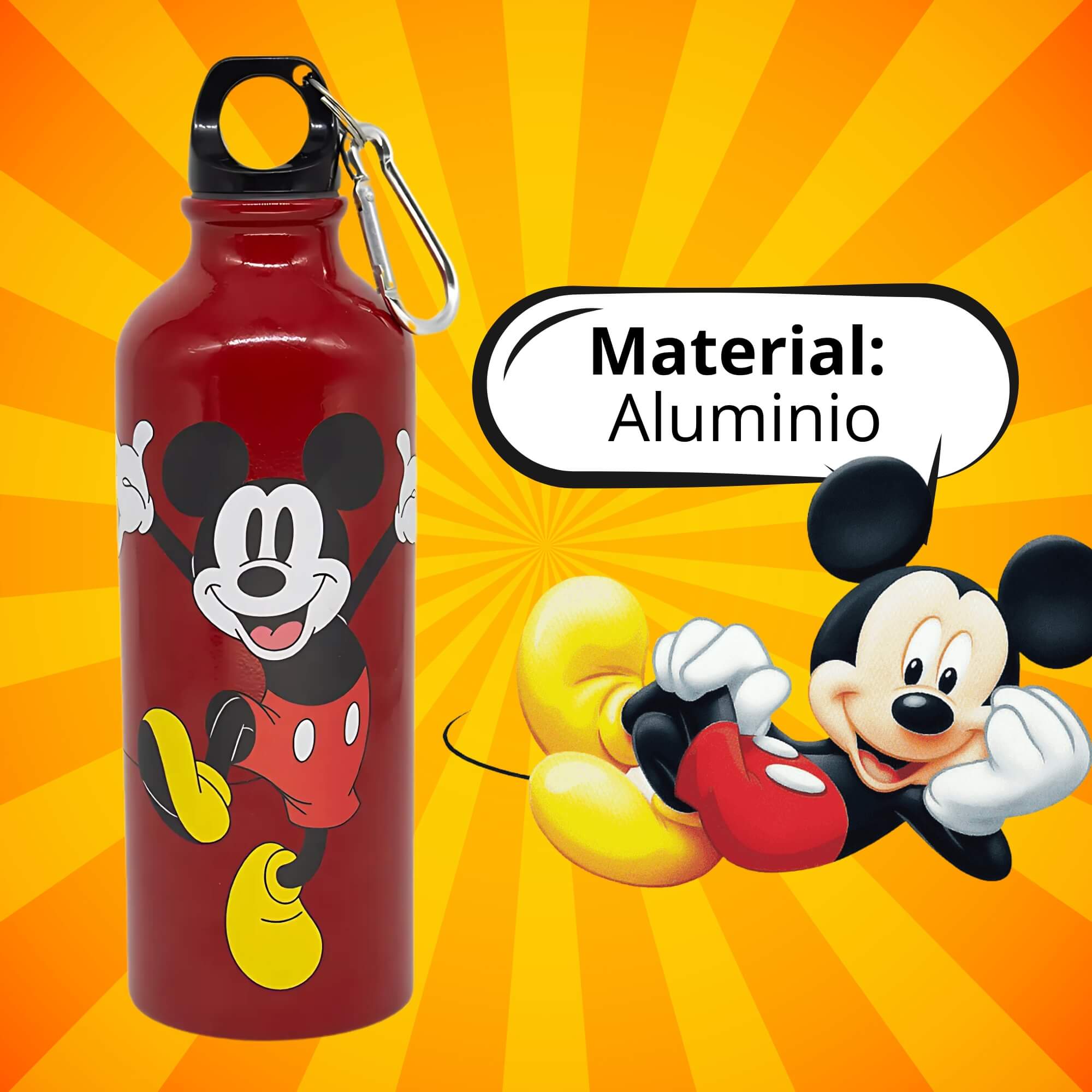 Garrafa com Mosquetão Mickey Mouse 500ml Disney Zona Criativa - 10073089