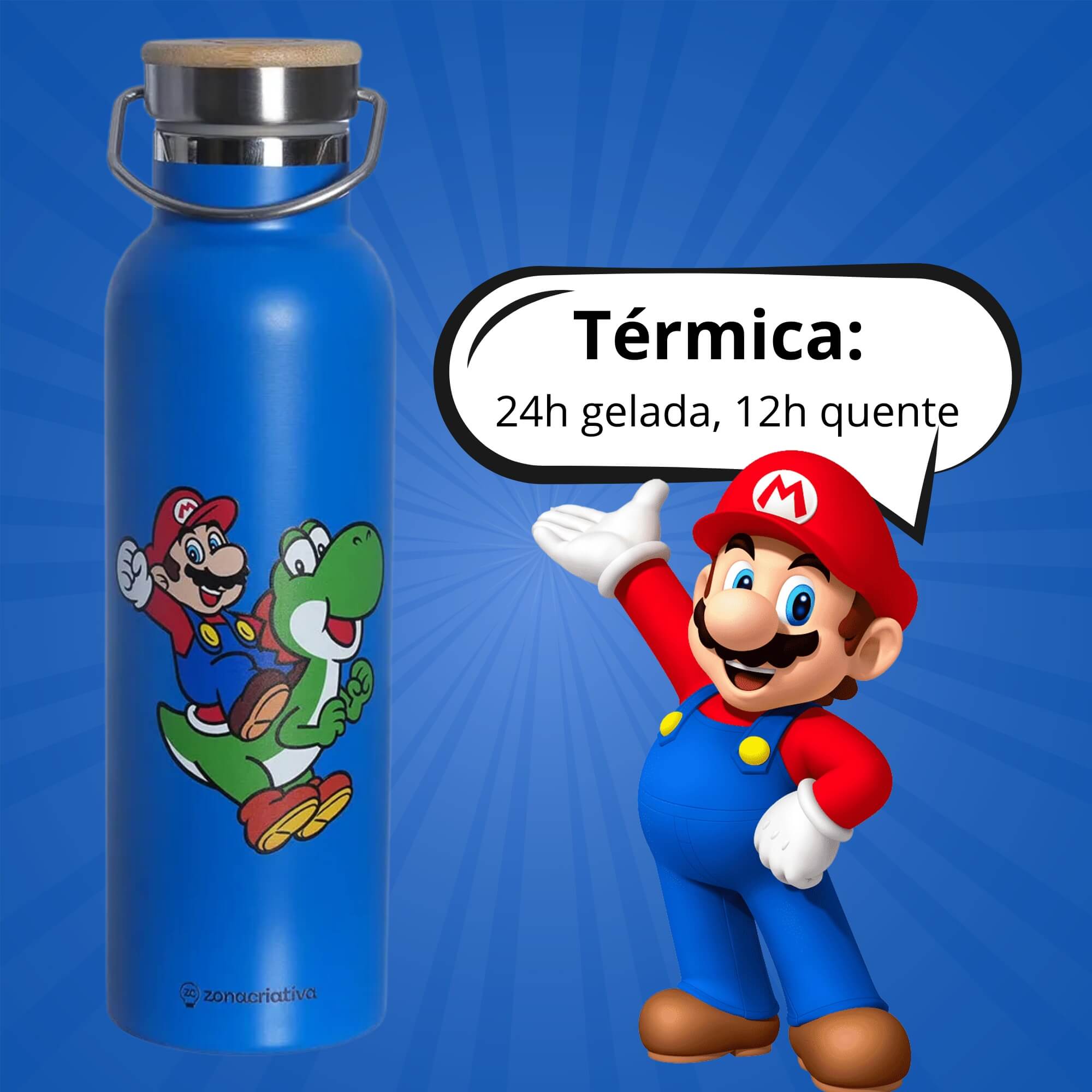 Garrafa Térmica Camp Super Mario 600ml Aço Inox Zona Criativa - 10073185