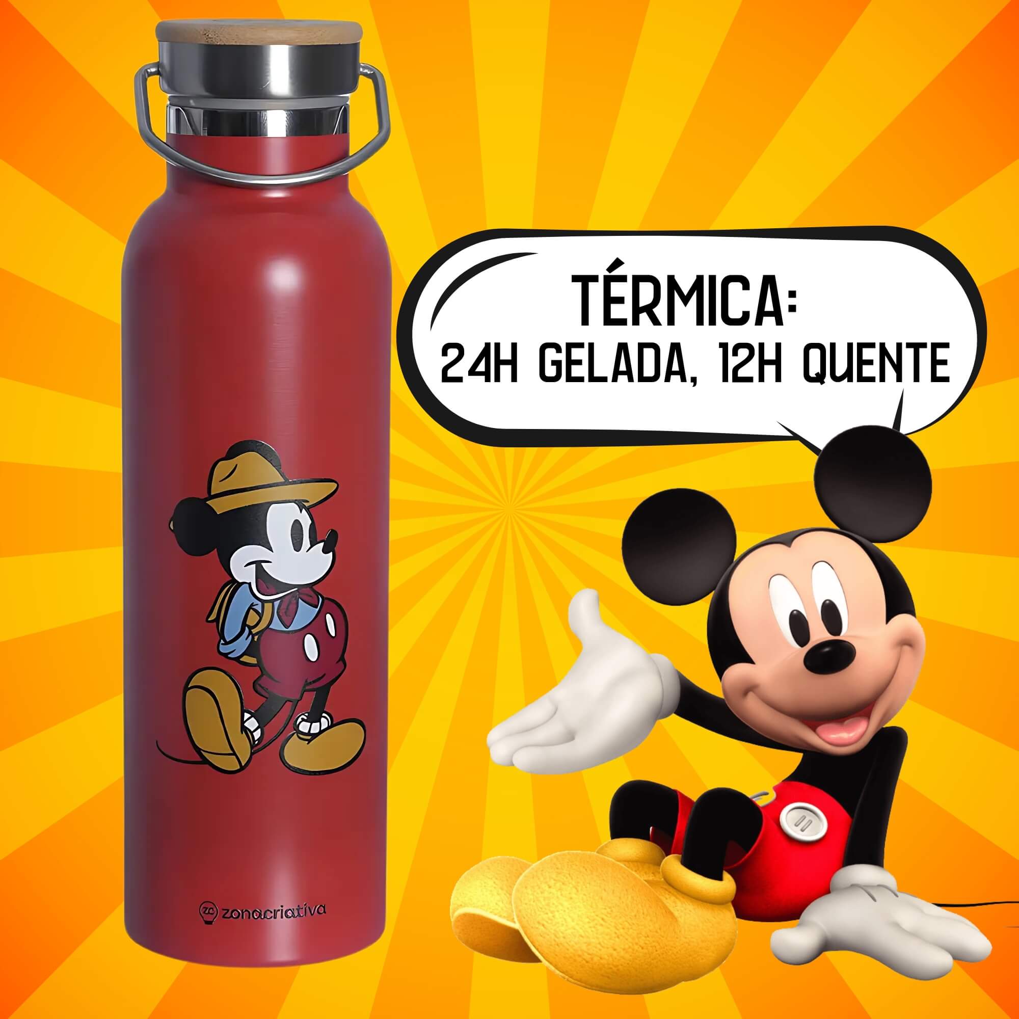 Garrafa Térmica Camp Mickey 600ml Aço Inox Disney Zona Criativa - 10073198
