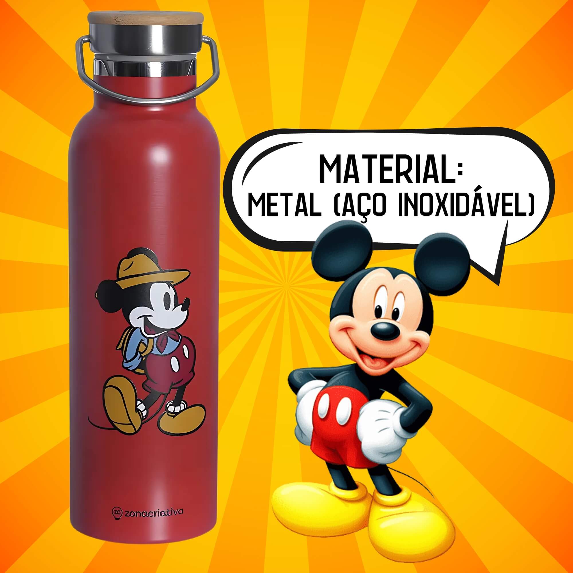Garrafa Térmica Camp Mickey 600ml Aço Inox Disney Zona Criativa - 10073198