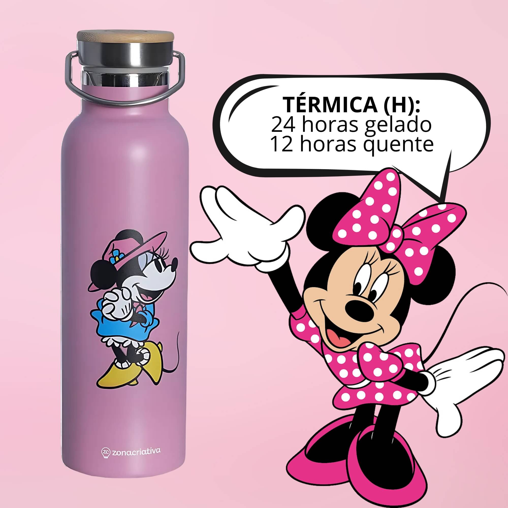 Garrafa Térmica Camp Minnie 600ml Aço Inox Disney Zona Criativa - 10073199