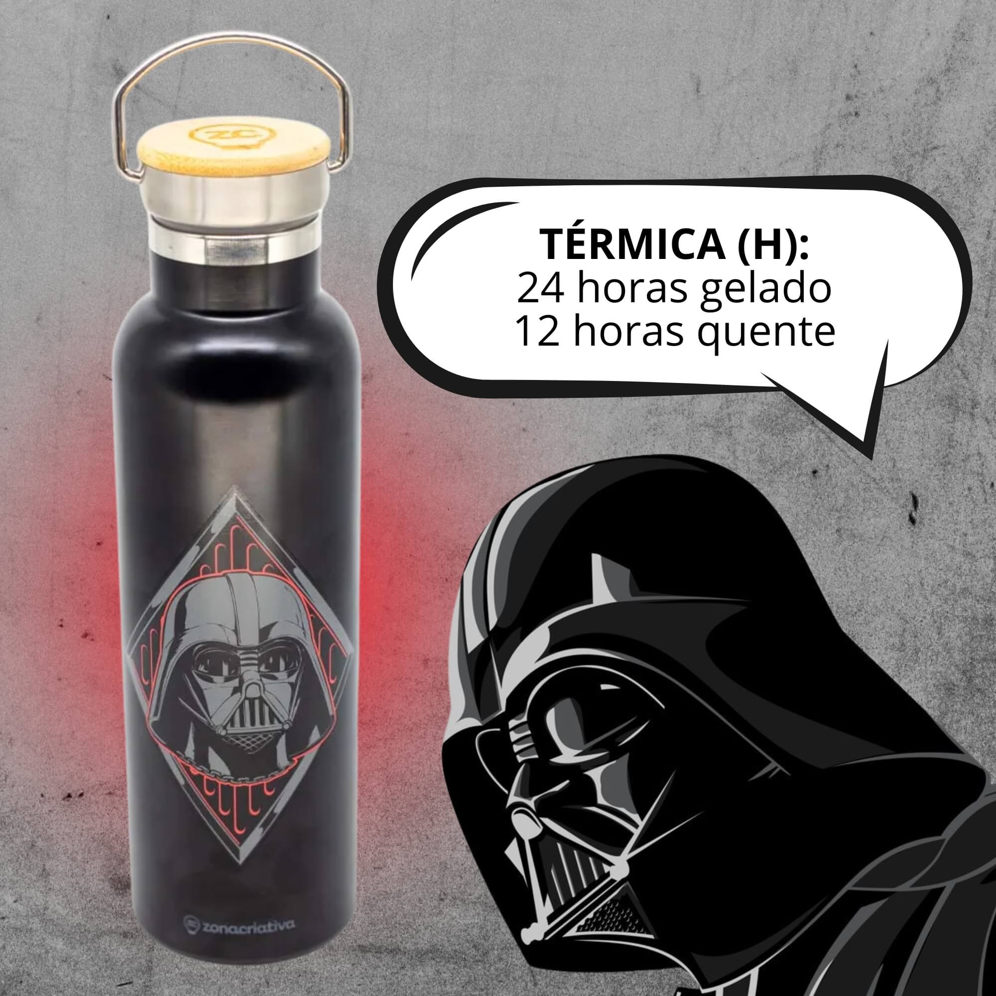 Garrafa Térmica Camp Darth Vader 600ml Aço Inox Star Wars Zona Criativa - 10073201