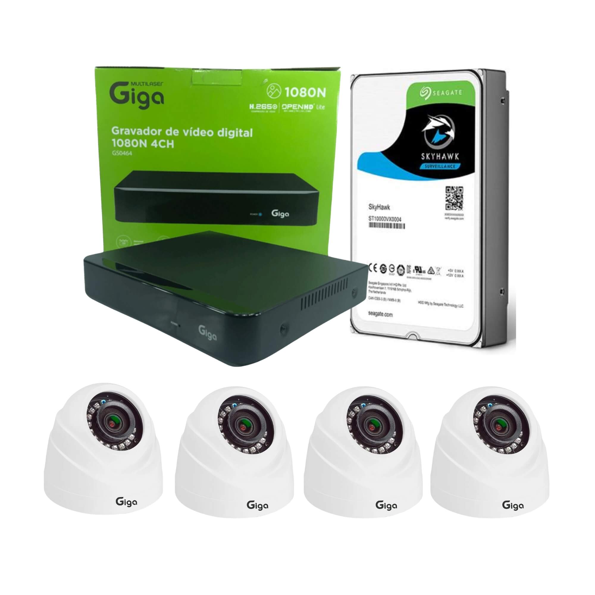 COMP Kit 4 Câmeras de Segurança 720P + DVR Open HD Lite 4 Canais + HD 1TB Skyhawk Seagate