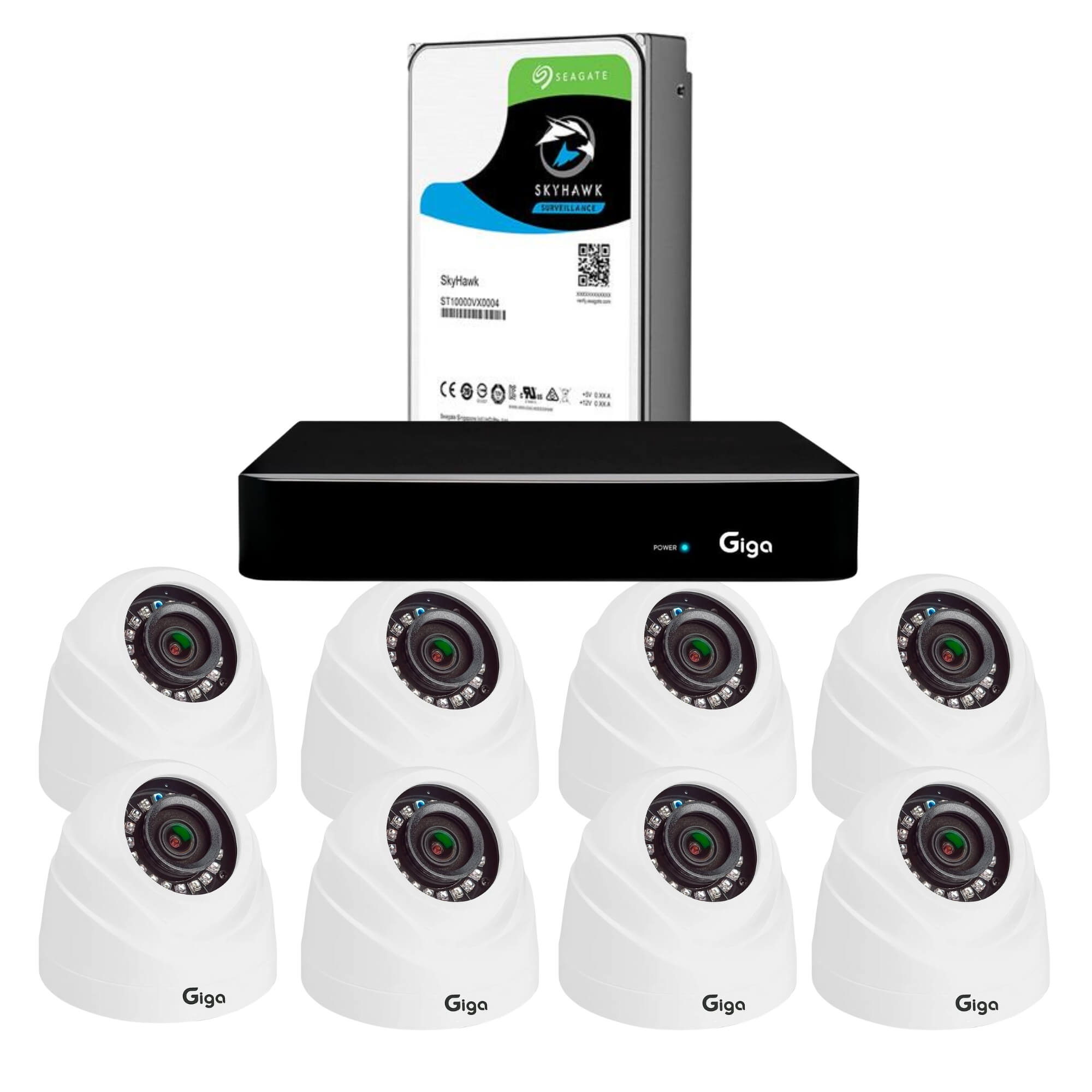 COMP Kit 8 Câmeras de Segurança 720P + DVR 8 Canais 960x1080 VGA e HDMI + HD 1TB Skyhawk Seagate