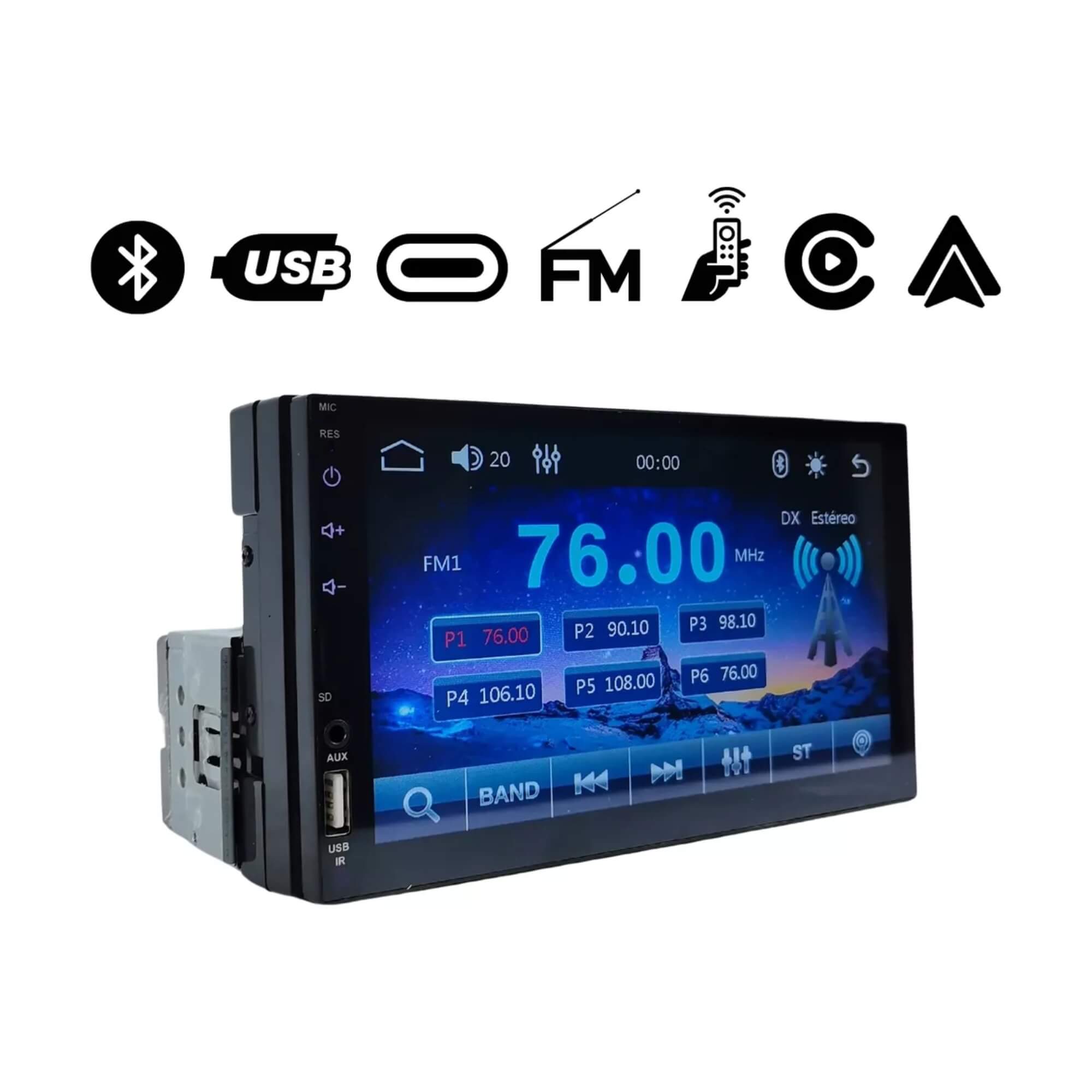 Multimídia 1 Din Mp5 7 Pol Full Touch Espelhamento Entradas USB/SD/AUX Cor Preto H-Tech - HT-2730CA