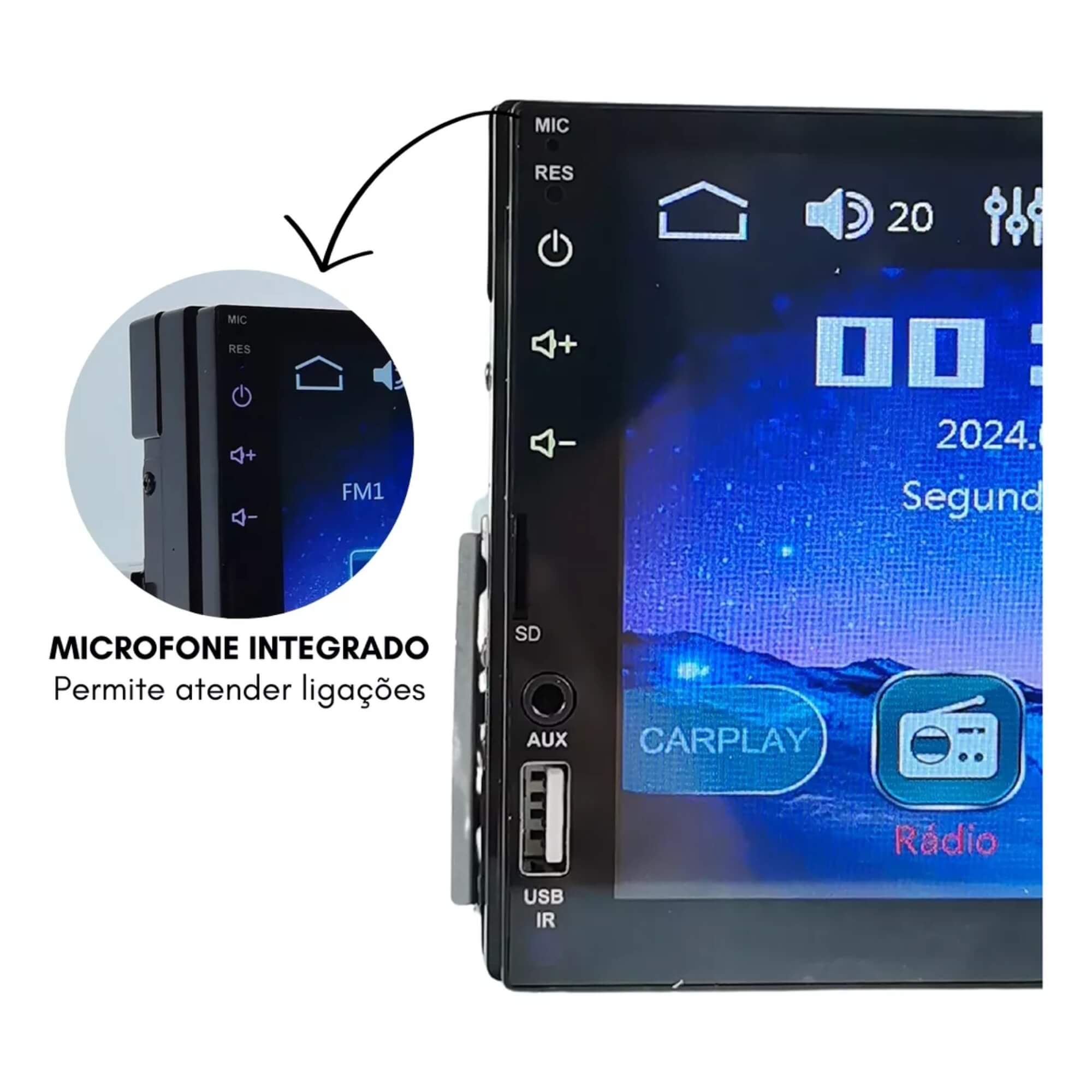 Multimídia 1 Din Mp5 7 Pol Full Touch Espelhamento Entradas USB/SD/AUX Cor Preto H-Tech - HT-2730CA