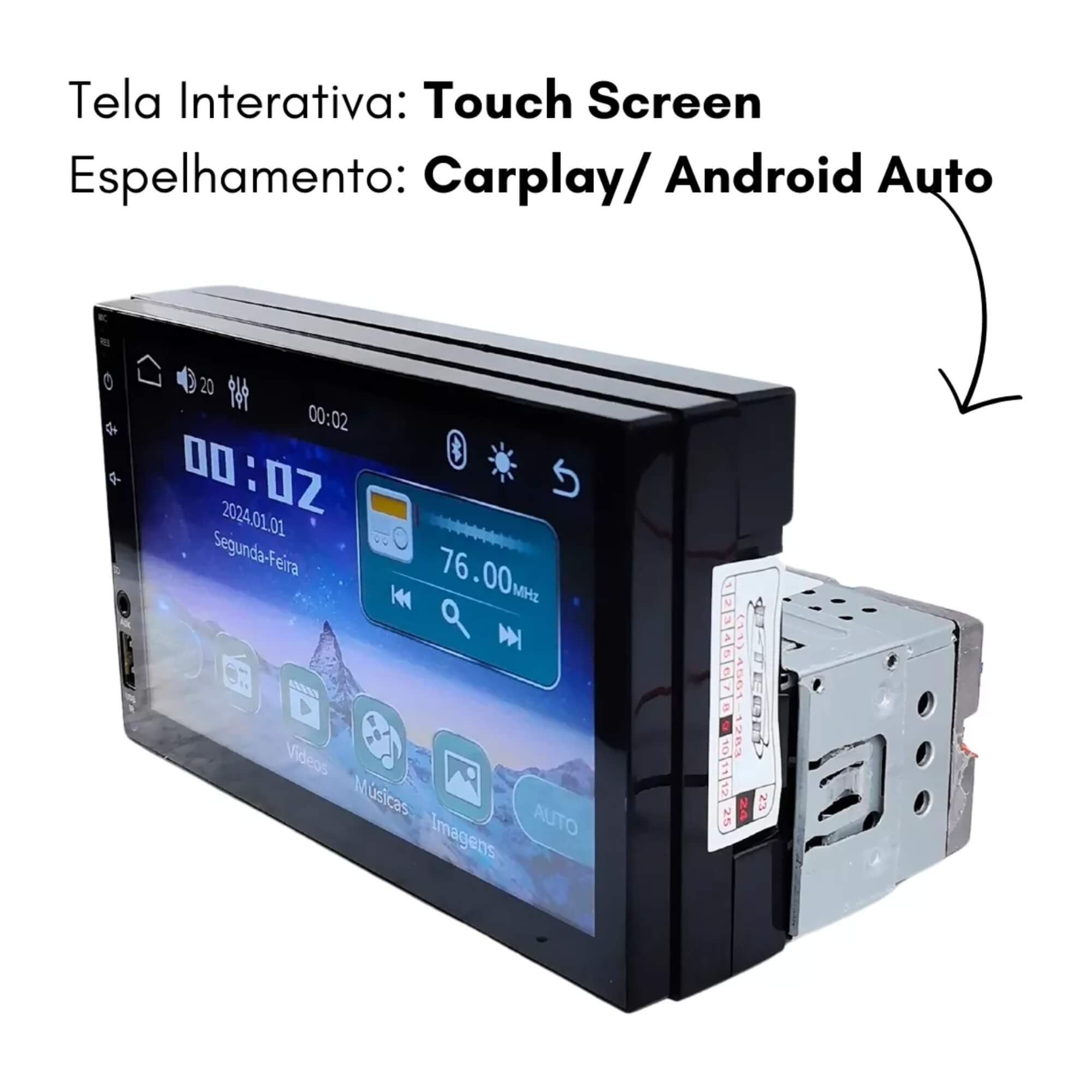 Multimídia 1 Din Mp5 7 Pol Full Touch Espelhamento Entradas USB/SD/AUX Cor Preto H-Tech - HT-2730CA