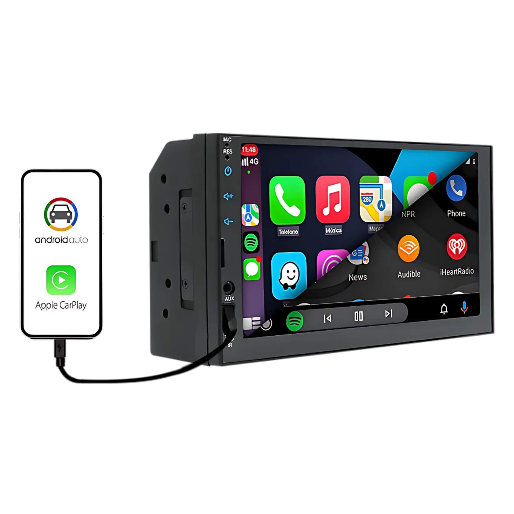 Multimídia MP5 2 DIN 7" Pol. USB/SD/CARD/AUX/BT Car Play Android Auto Full Touch H-Tech - HT-3625CA