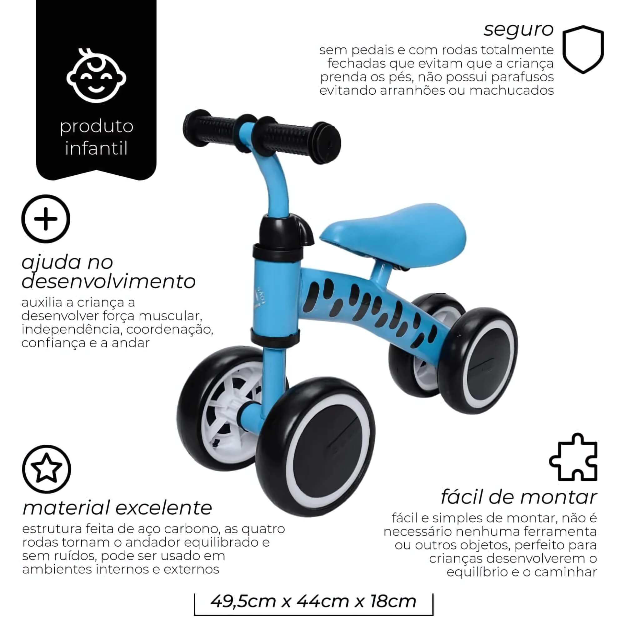 Andador Infantil sem Pedal Azul Zippy Toys - 7624