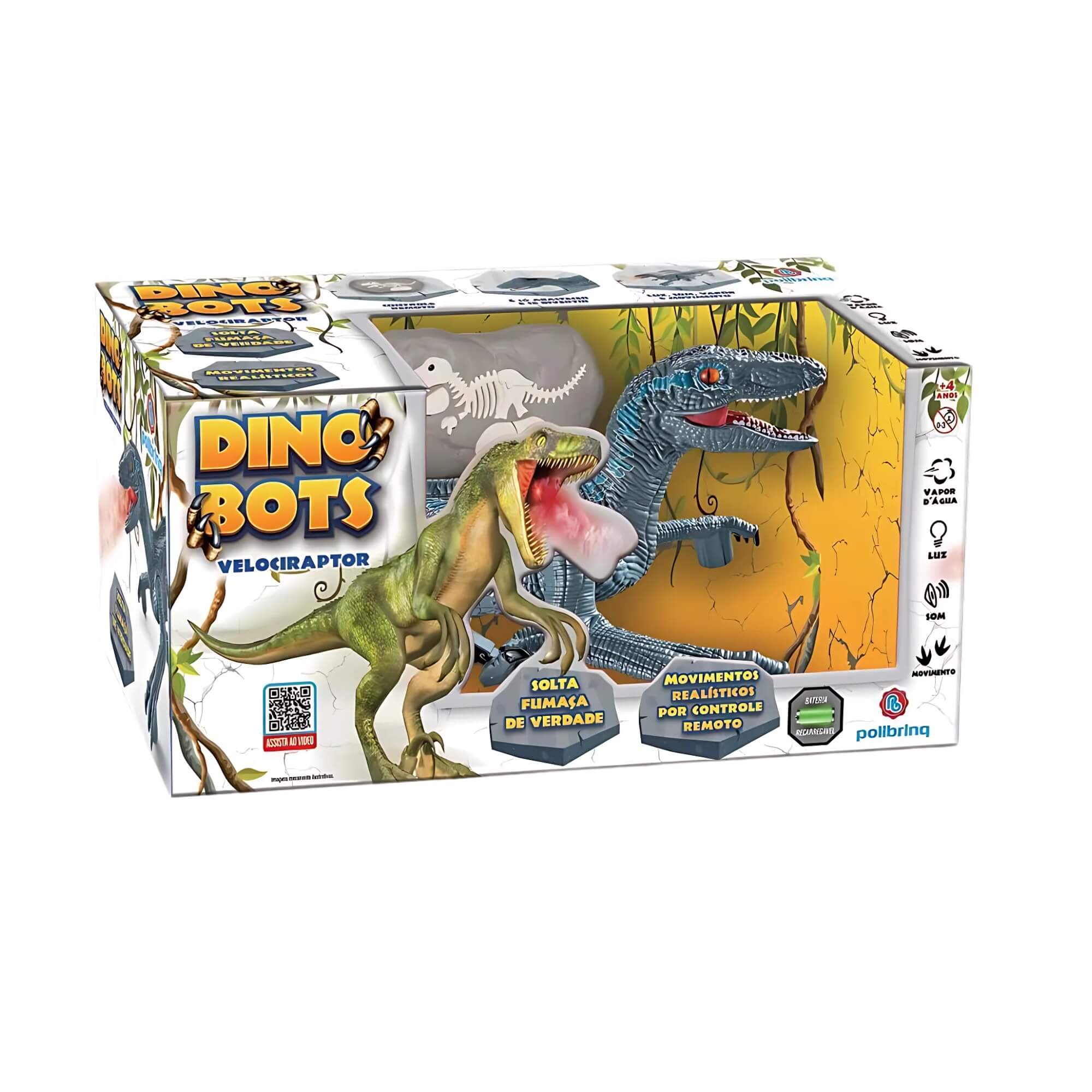 Brinquedo Infantil Boneco Dino Bots Velociraptor com Controle Remoto Polibrinq - AN2033
