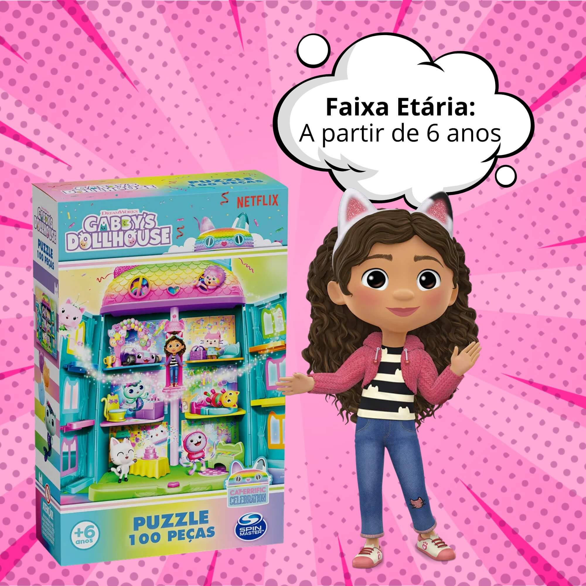 Quebra-Cabeça 100 Peças Gabby's Dollhouse Brilhante Grow - 04690