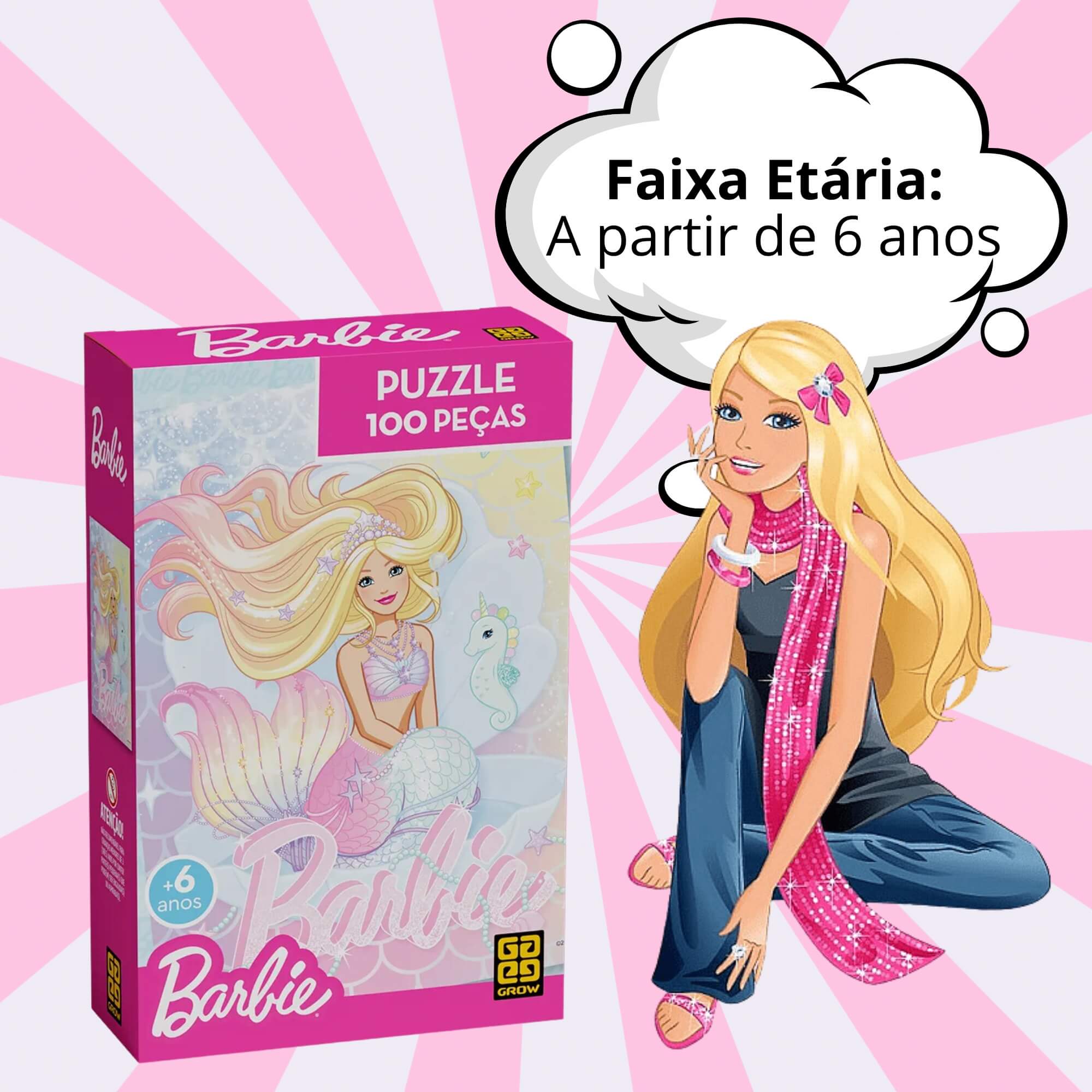 Quebra-Cabeça Barbie Brilhante 100 Peças Grow - 04587