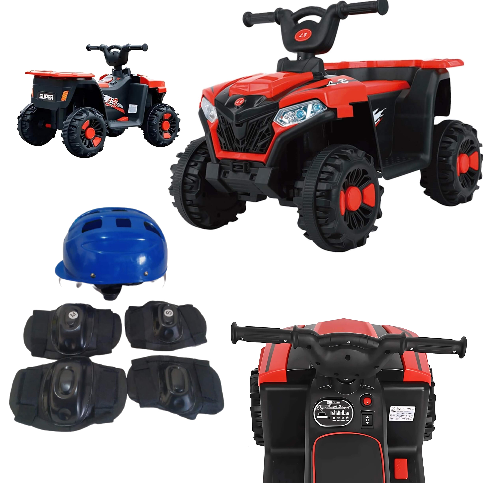COMP Mini Quadriciclo Elétrico 6V Vermelho Zippy Toys + Kit de Proteção Infantil Unissex