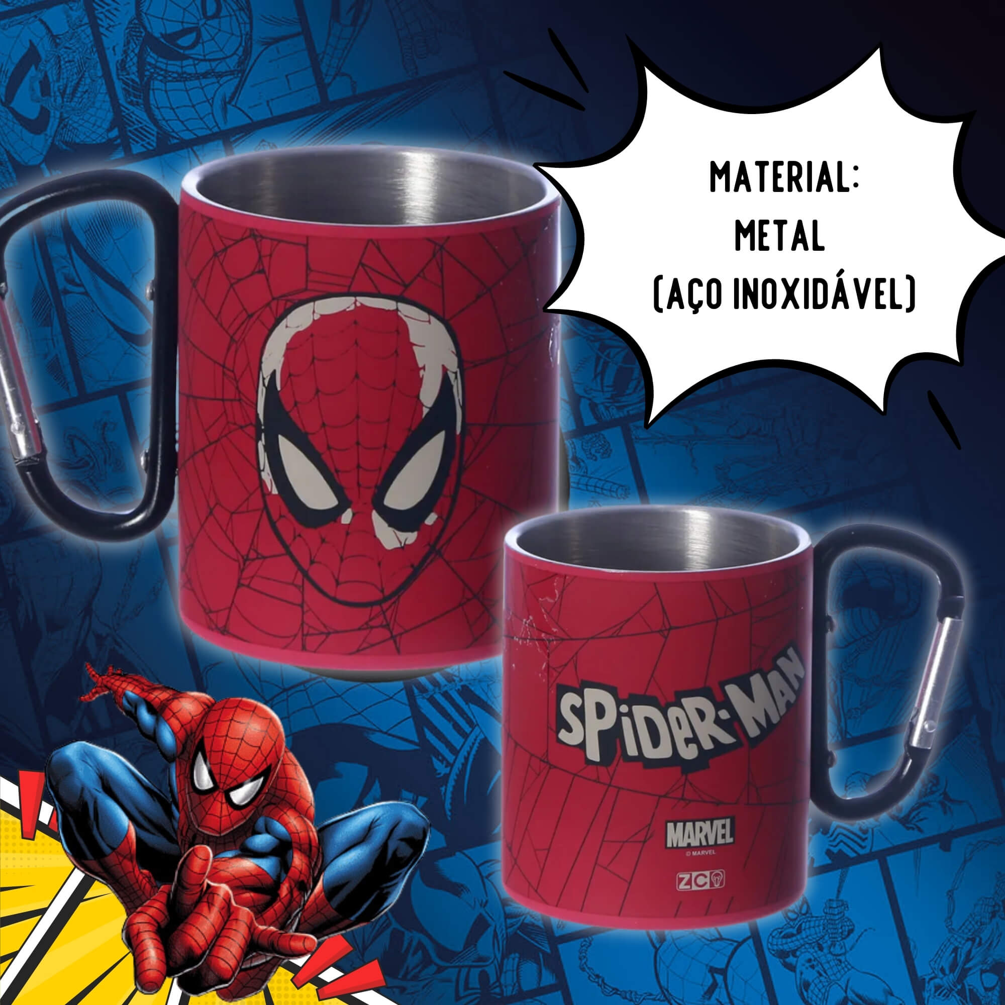 Caneca Mosquetão Homem-Aranha Marvel 300ml Zona Criativa - 10025063