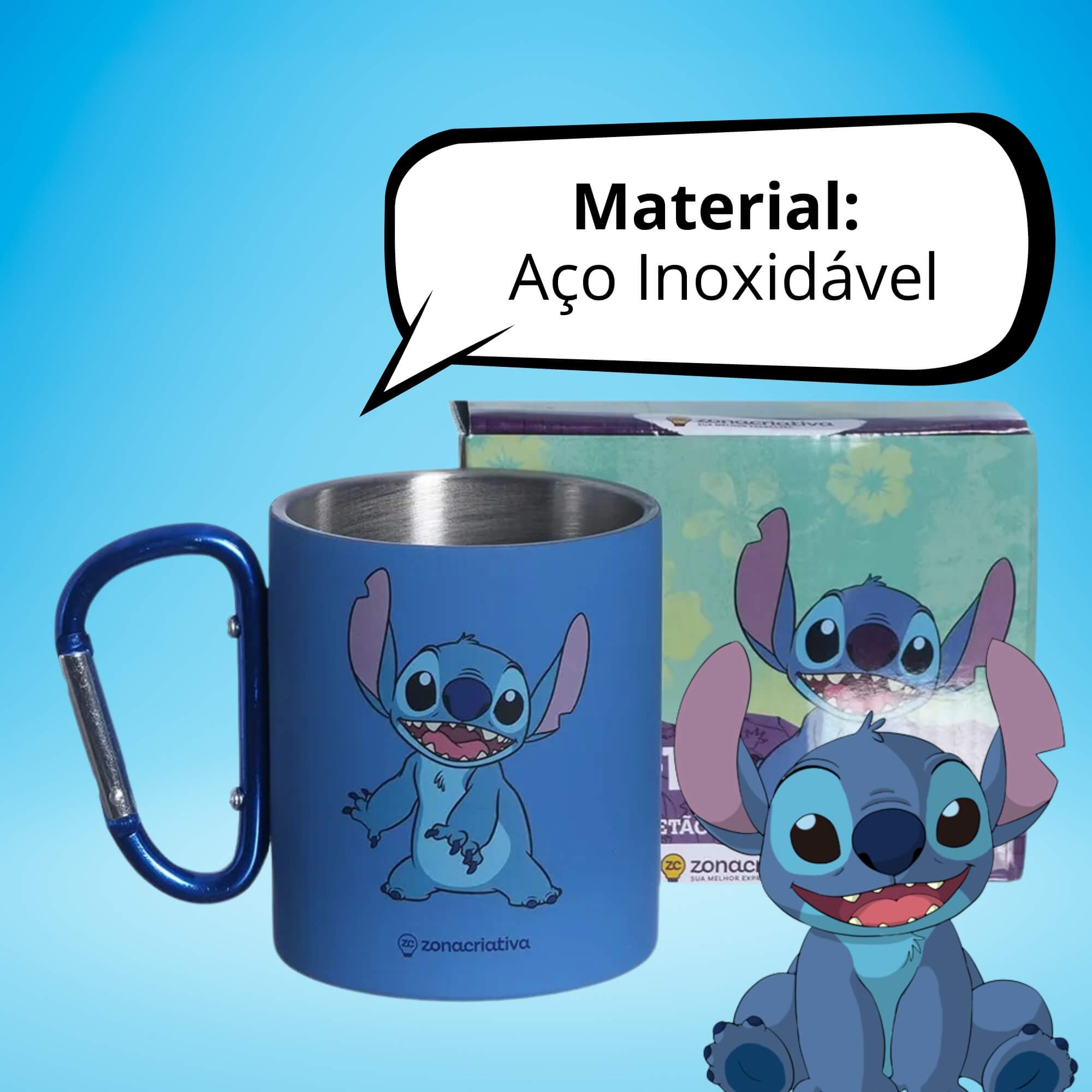 Caneca Mosquetão Stitch Disney 300ml Zona Criativa - 10025873