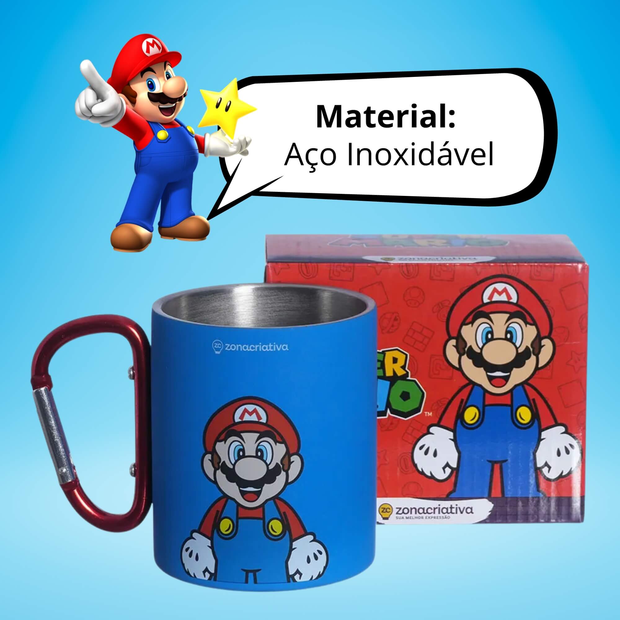 Caneca Mosquetão Super Mario 300ml Zona Criativa - 10025877