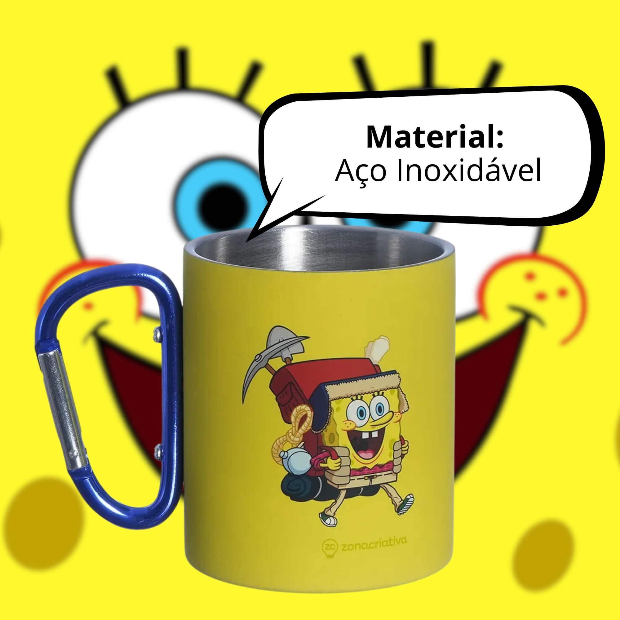 Caneca Mosquetão Bob Esponja 300ml Zona Criativa - 10025880