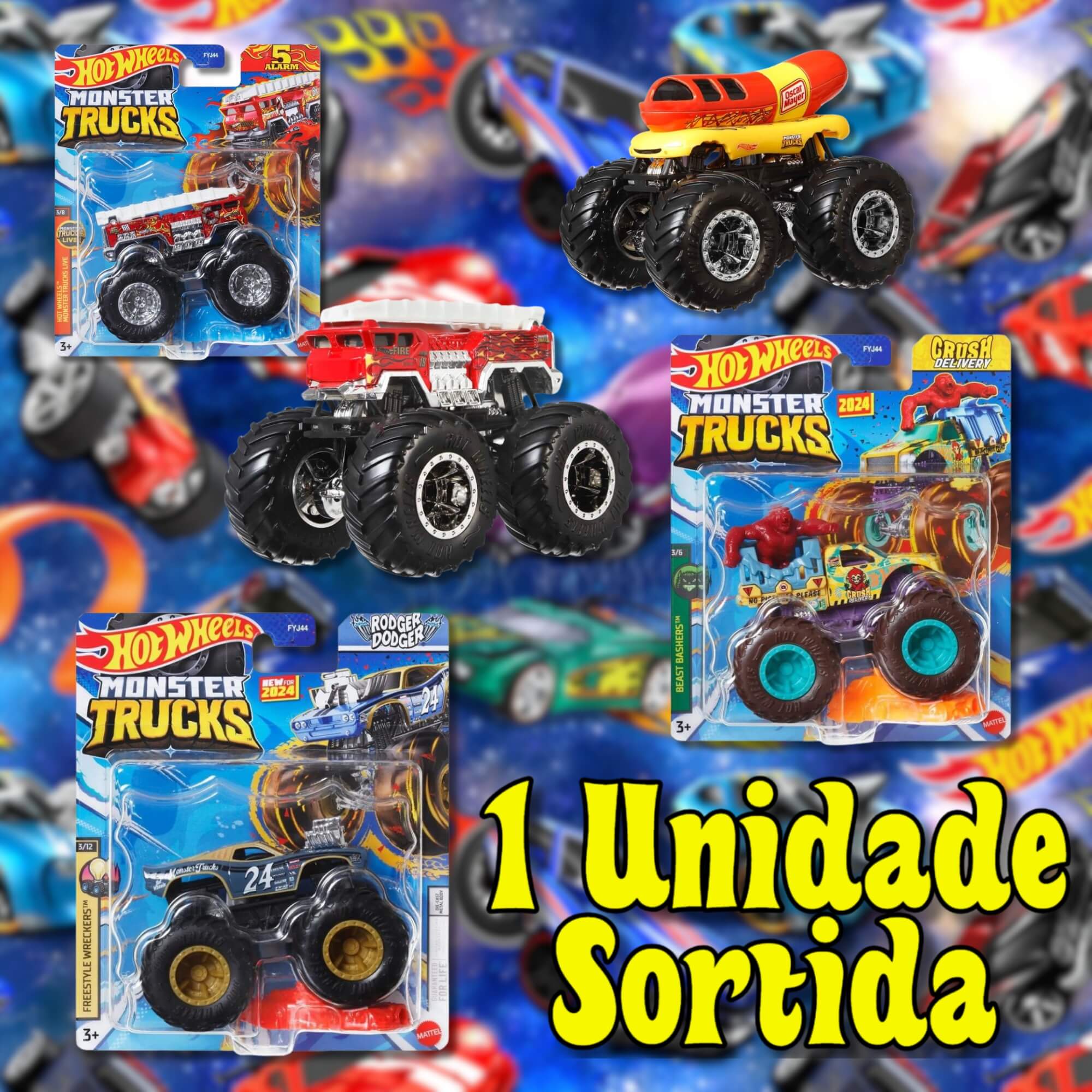Hot Wheels Monster Trucks Escala 1:34 1 Unidade Sortida Mattel FYJ44 - 095397