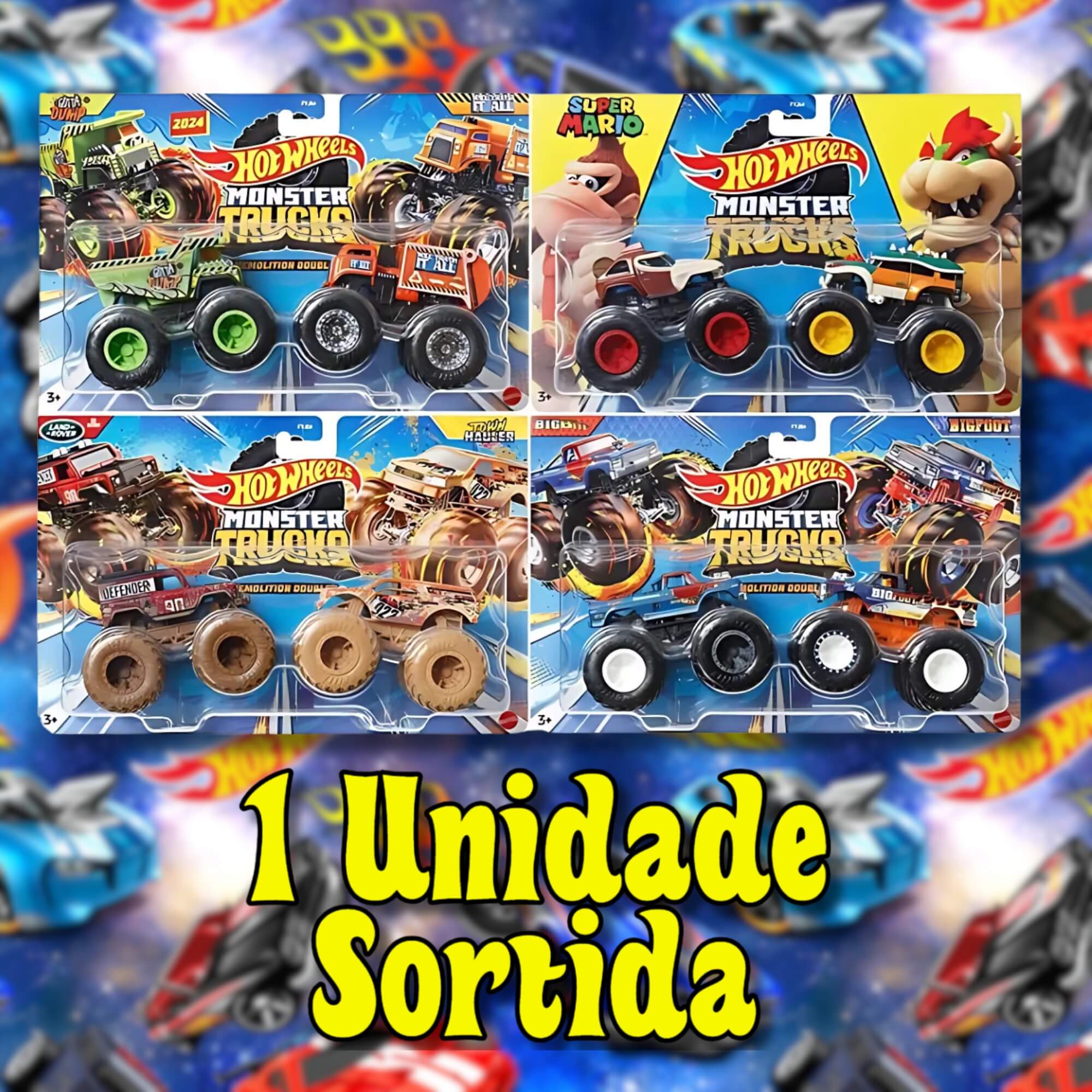 Hot Wheels Monster Trucks Escala 1:64 1 Pack com 2 Carrinhos Sortidos Mattel FYJ64 - 079821