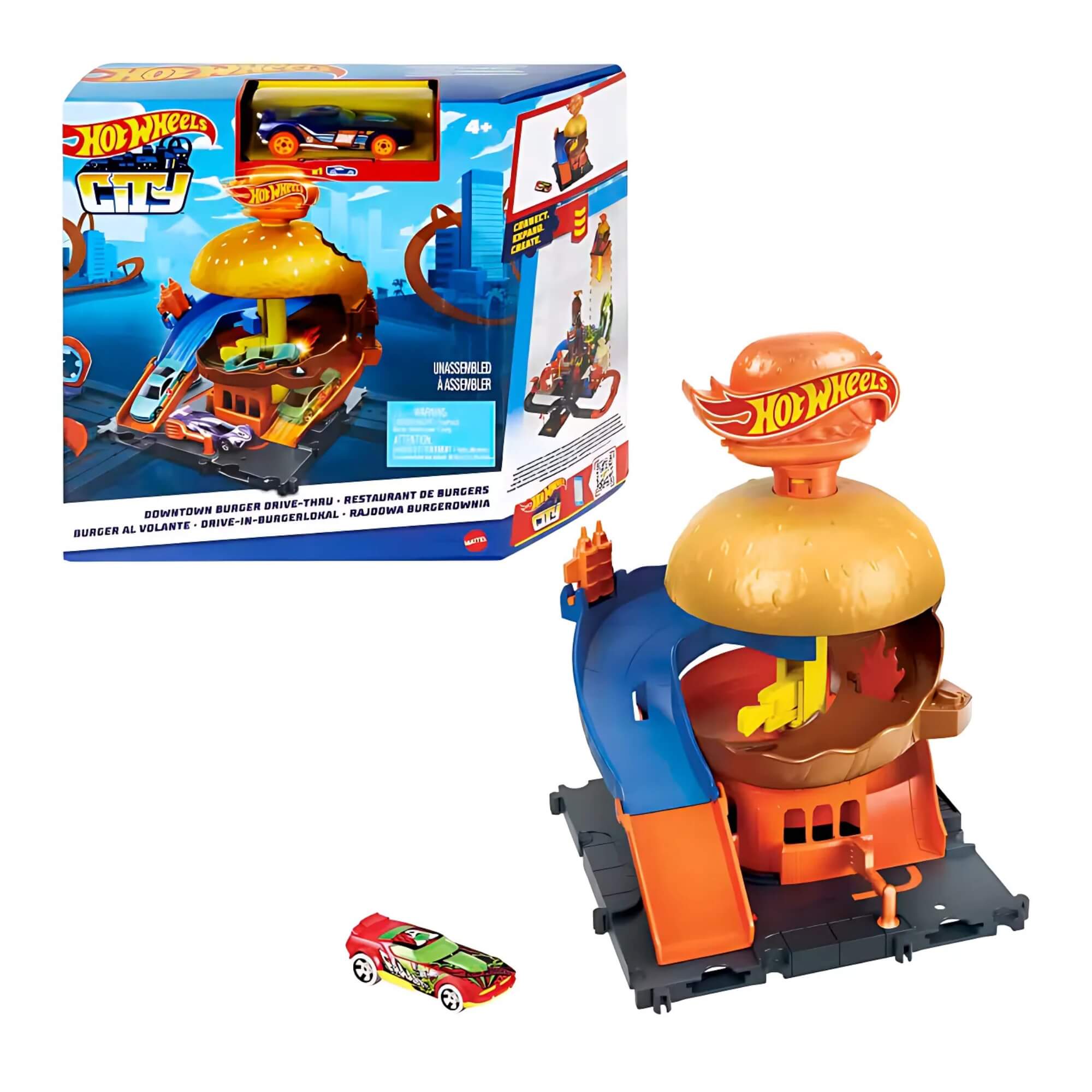Hot Wheels Pista City Downtown Hamburgueria com 1 Carrinho Mattel HDR26 - 099001