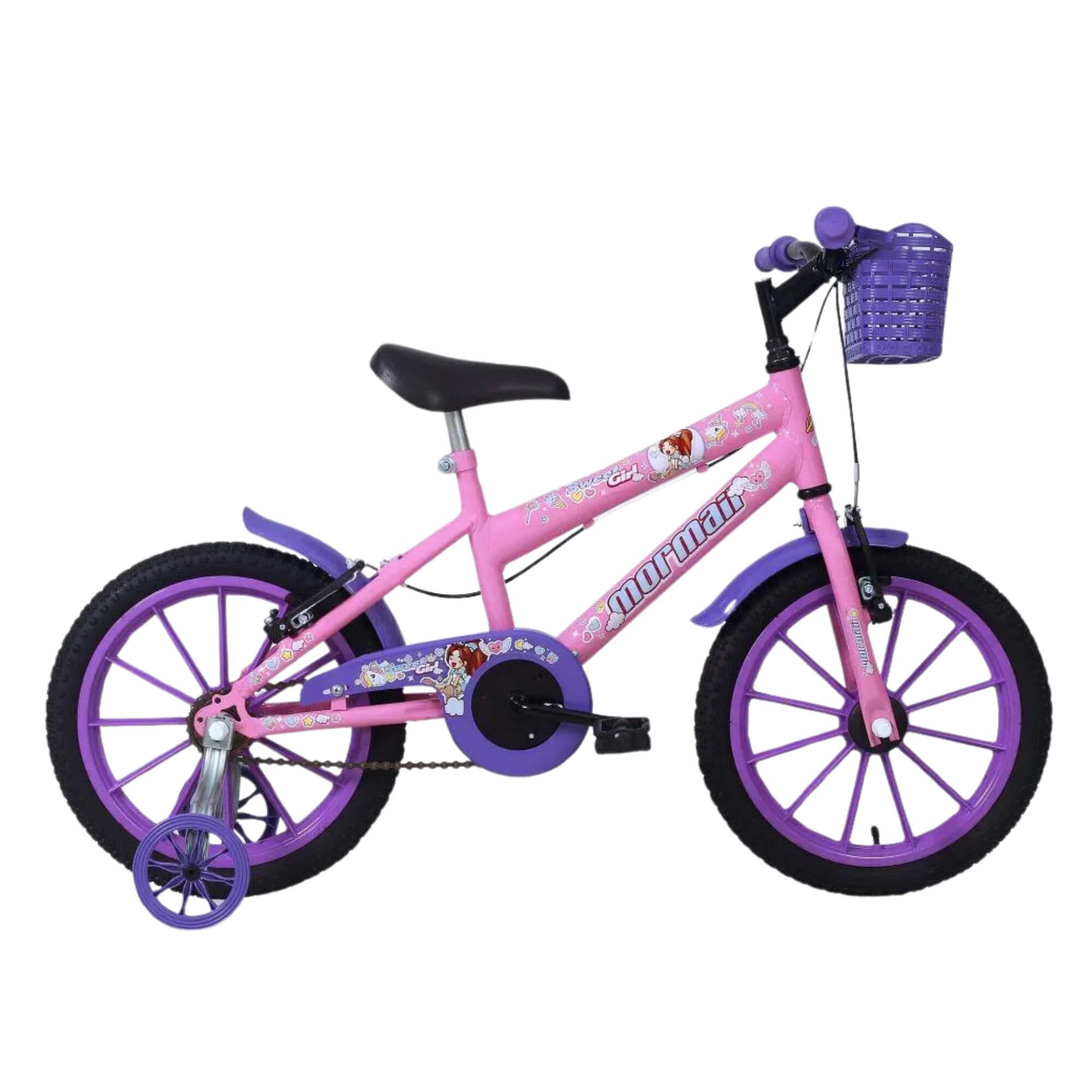 Bicicleta Infantil Aro 16 PP Sweet Girl C23 com Cesta V-Brake Rosa Mormaii - 2010701040701-057