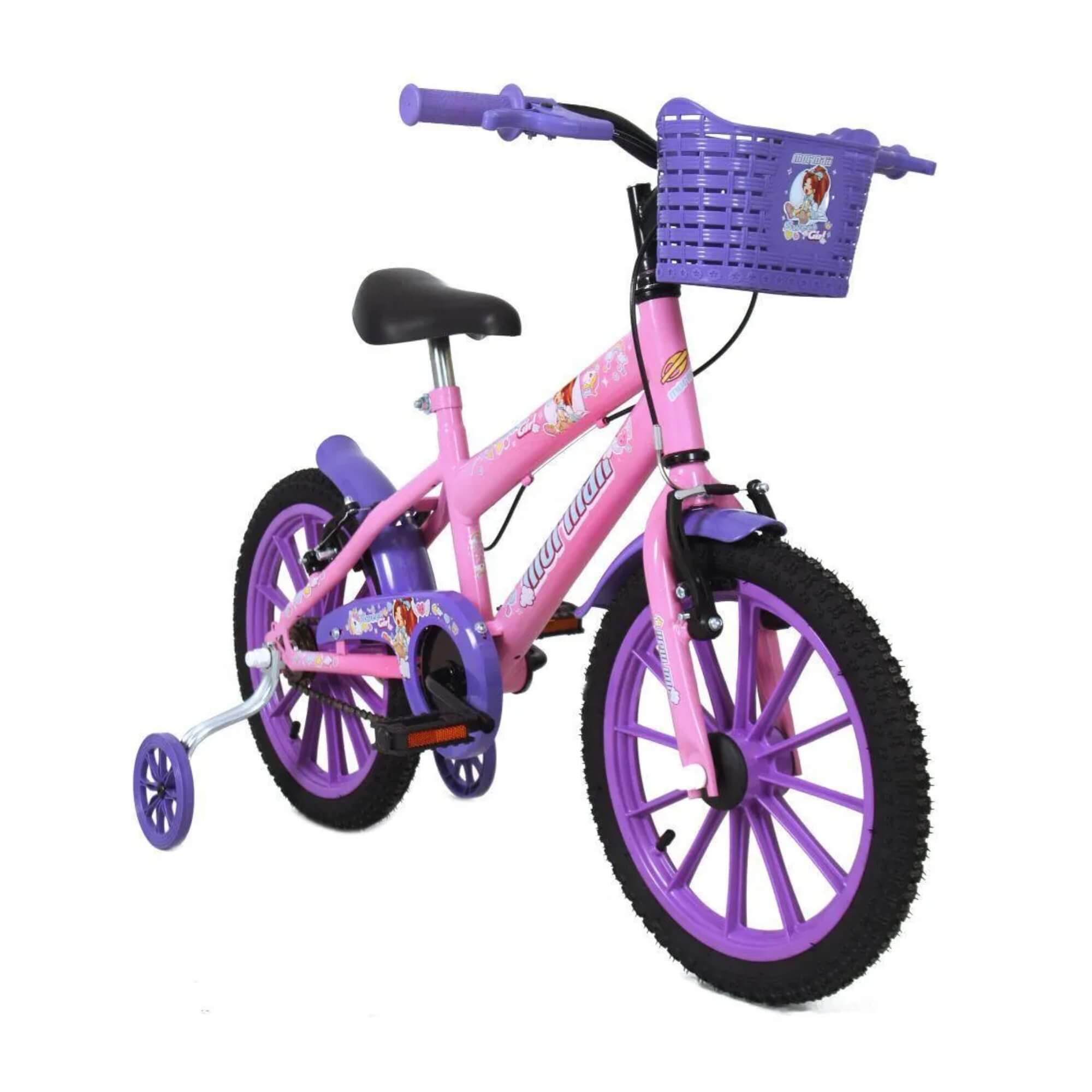 Bicicleta Infantil Aro 16 PP Sweet Girl C23 com Cesta V-Brake Rosa Mormaii - 2010701040701-057