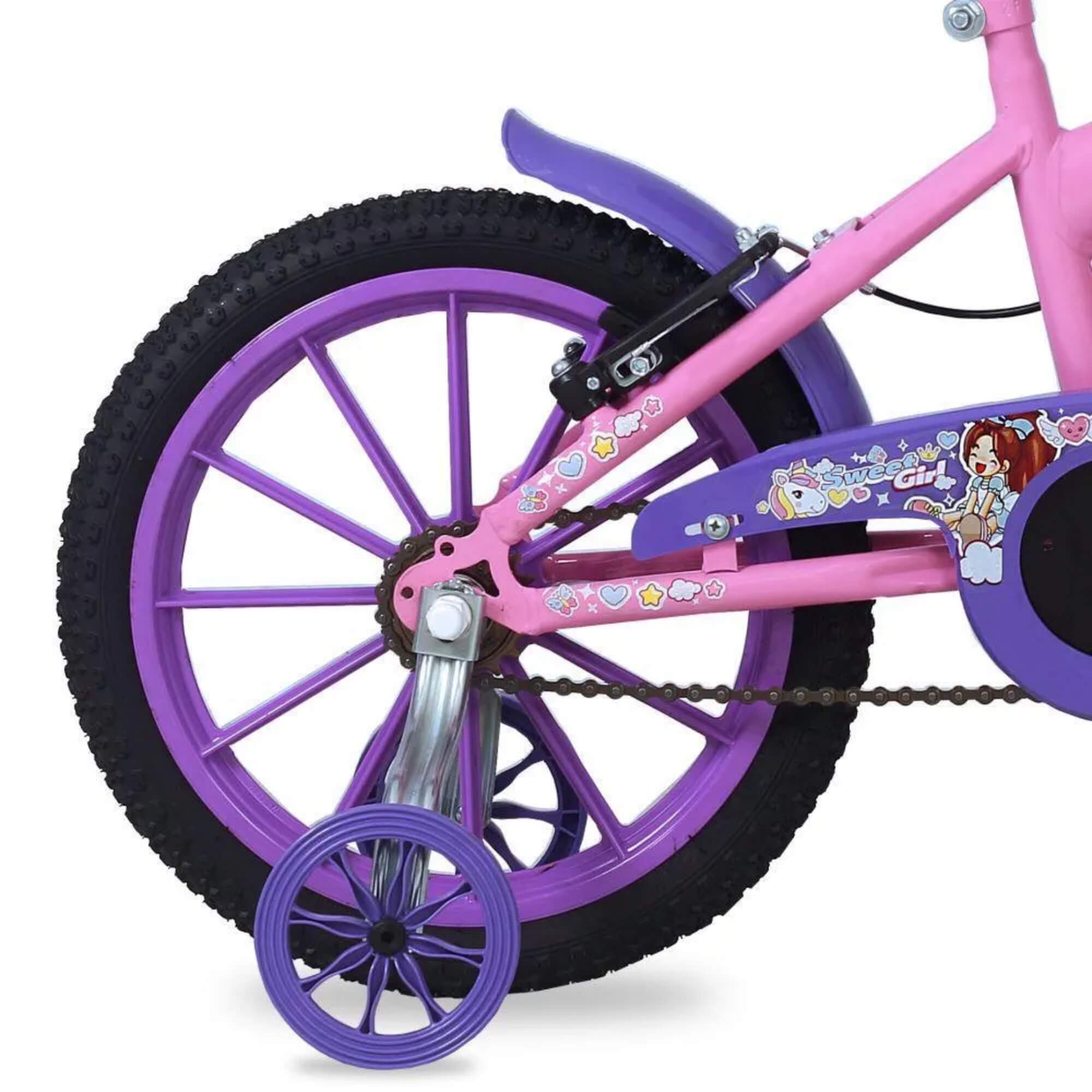 Bicicleta Infantil Aro 16 PP Sweet Girl C23 com Cesta V-Brake Rosa Mormaii - 2010701040701-057