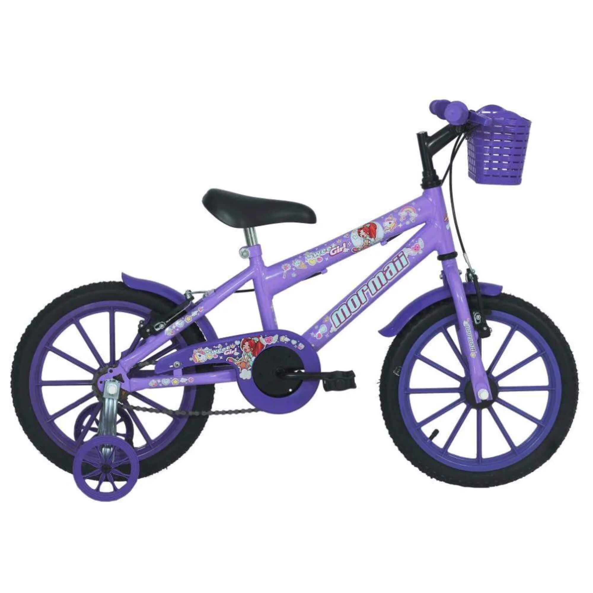 Bicicleta Infantil Feminina Aro 16 Sweet Girl V-Brake 1V Lilás Mormaii - 2010701040701-056