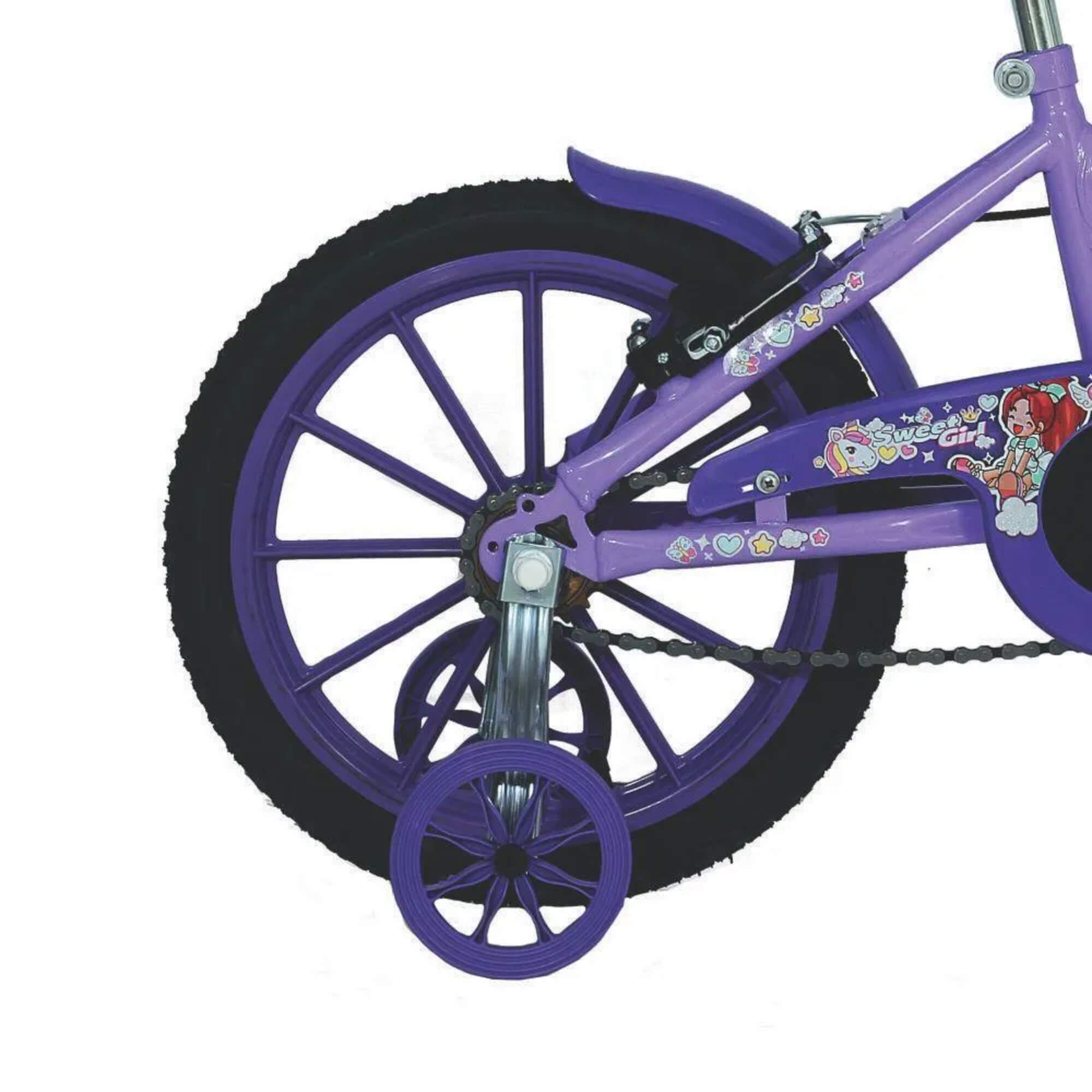 Bicicleta Infantil Feminina Aro 16 Sweet Girl V-Brake 1V Lilás Mormaii - 2010701040701-056