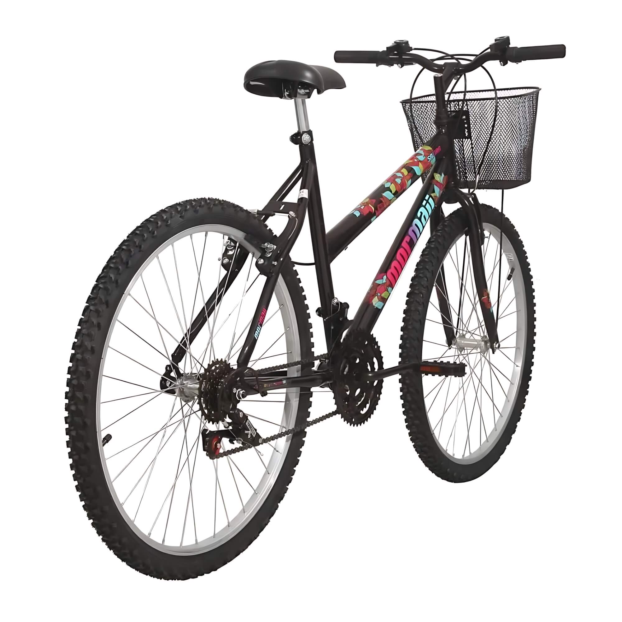 Bicicleta Aro 26 Safira Preta com Cesta Mormaii - 2020401241301-021