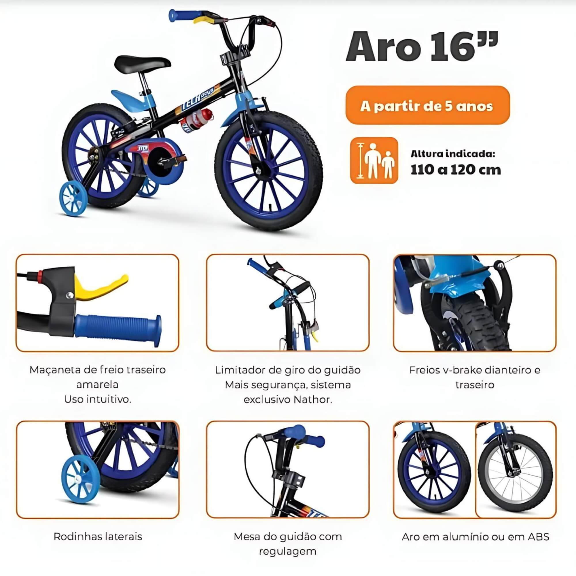 Bicicleta Infantil Aro 16 com Rodinha Cestinha Garrafinha Lady 2 Nathor - 100130160022