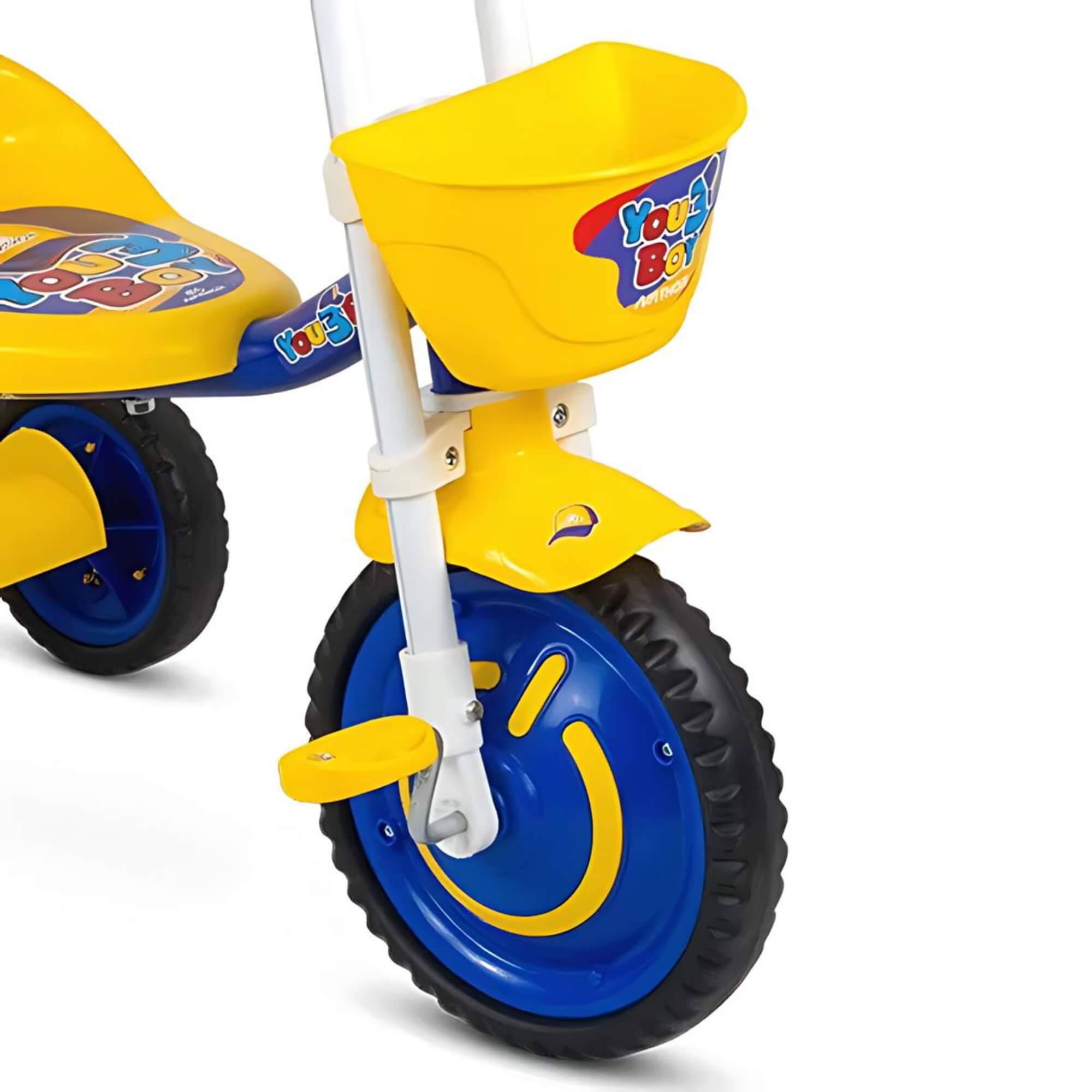 Triciclo Infantil com Cestinha Buzina Fon-fon Azul e Amarelo You 3 Boy Nathor - 100510160015