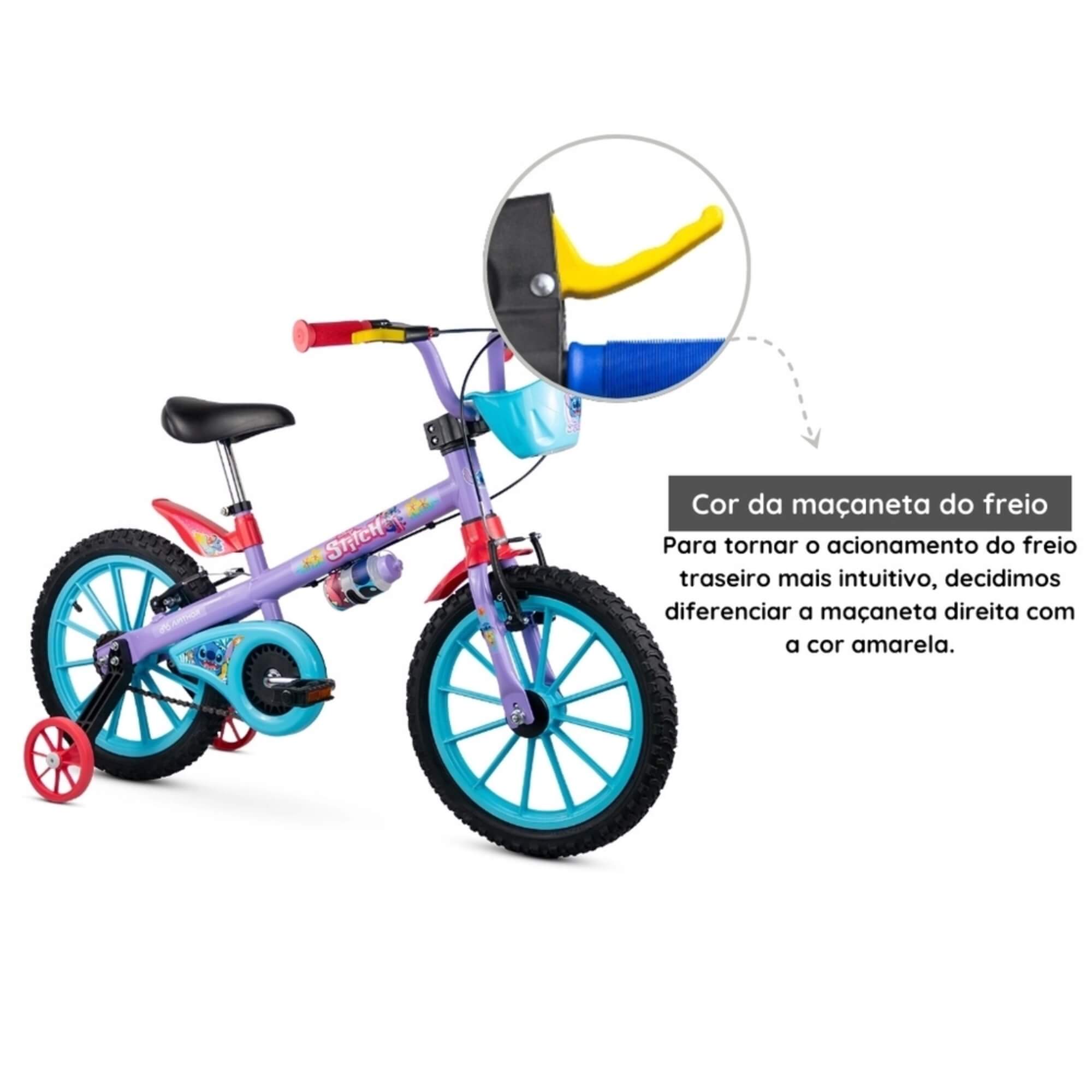 Bicicleta Infantil Stitch Aro 16" com Rodinhas Cestinha Garrafinha Nathor - 101250160006