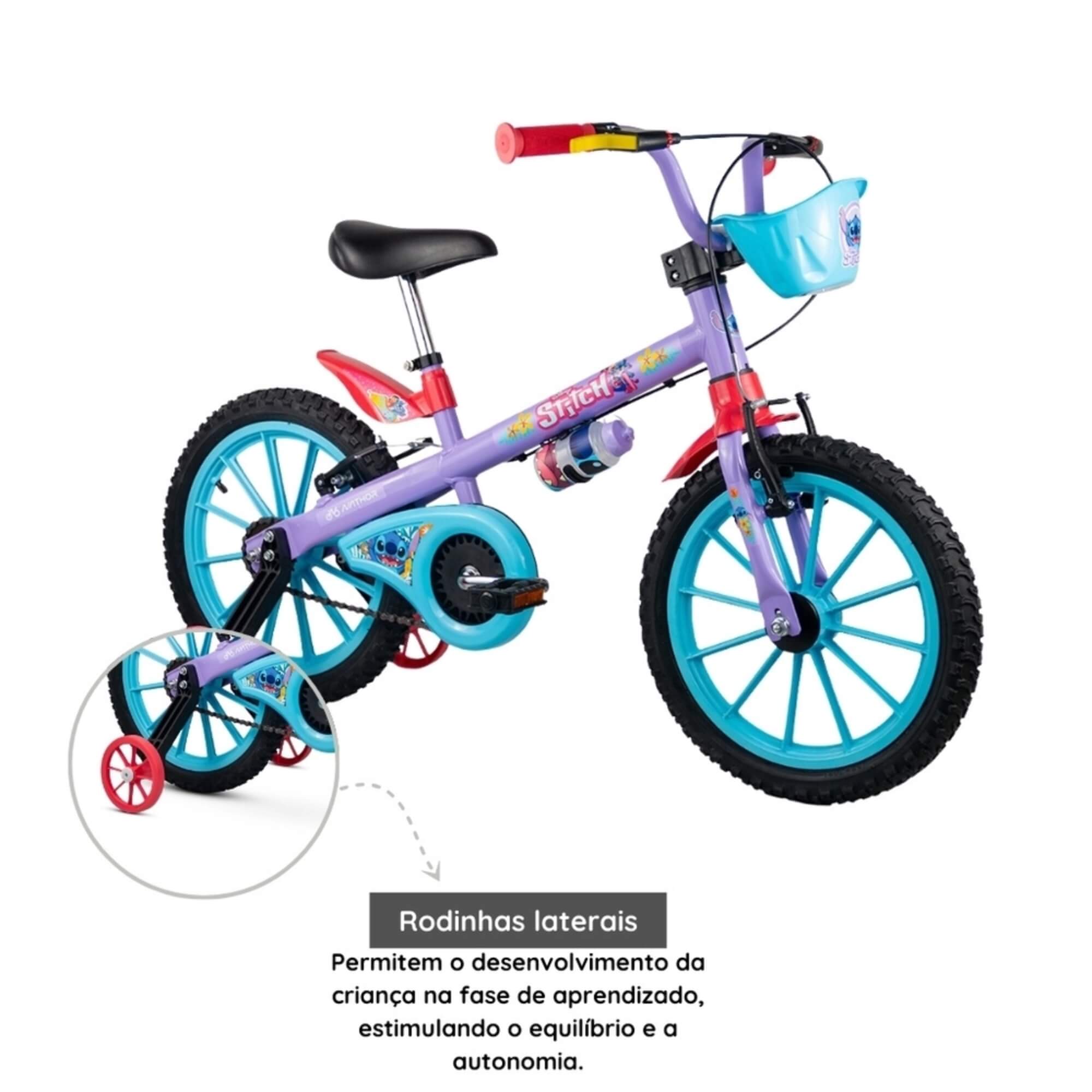 Bicicleta Infantil Stitch Aro 16" com Rodinhas Cestinha Garrafinha Nathor - 101250160006