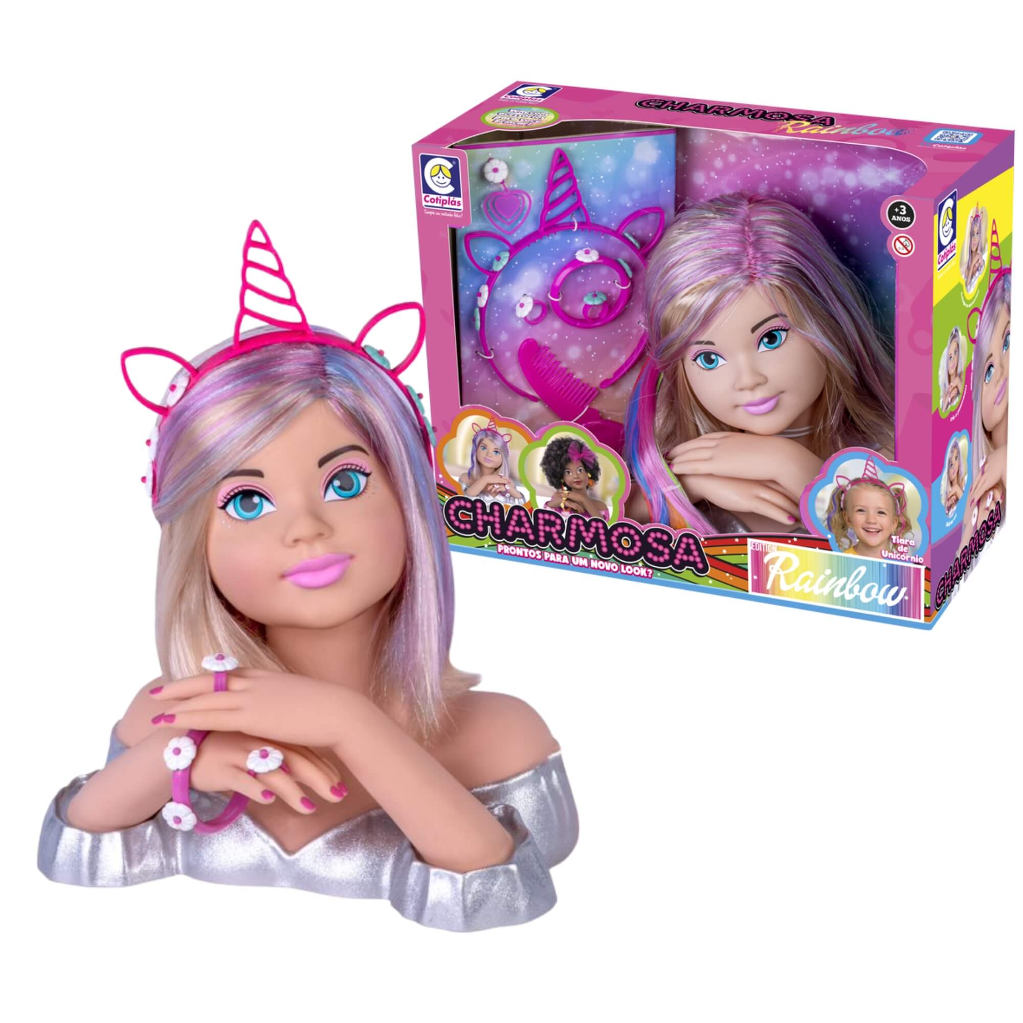 Boneca Infantil Busto Charmosa Rainbow Loira Cotiplás - 2578