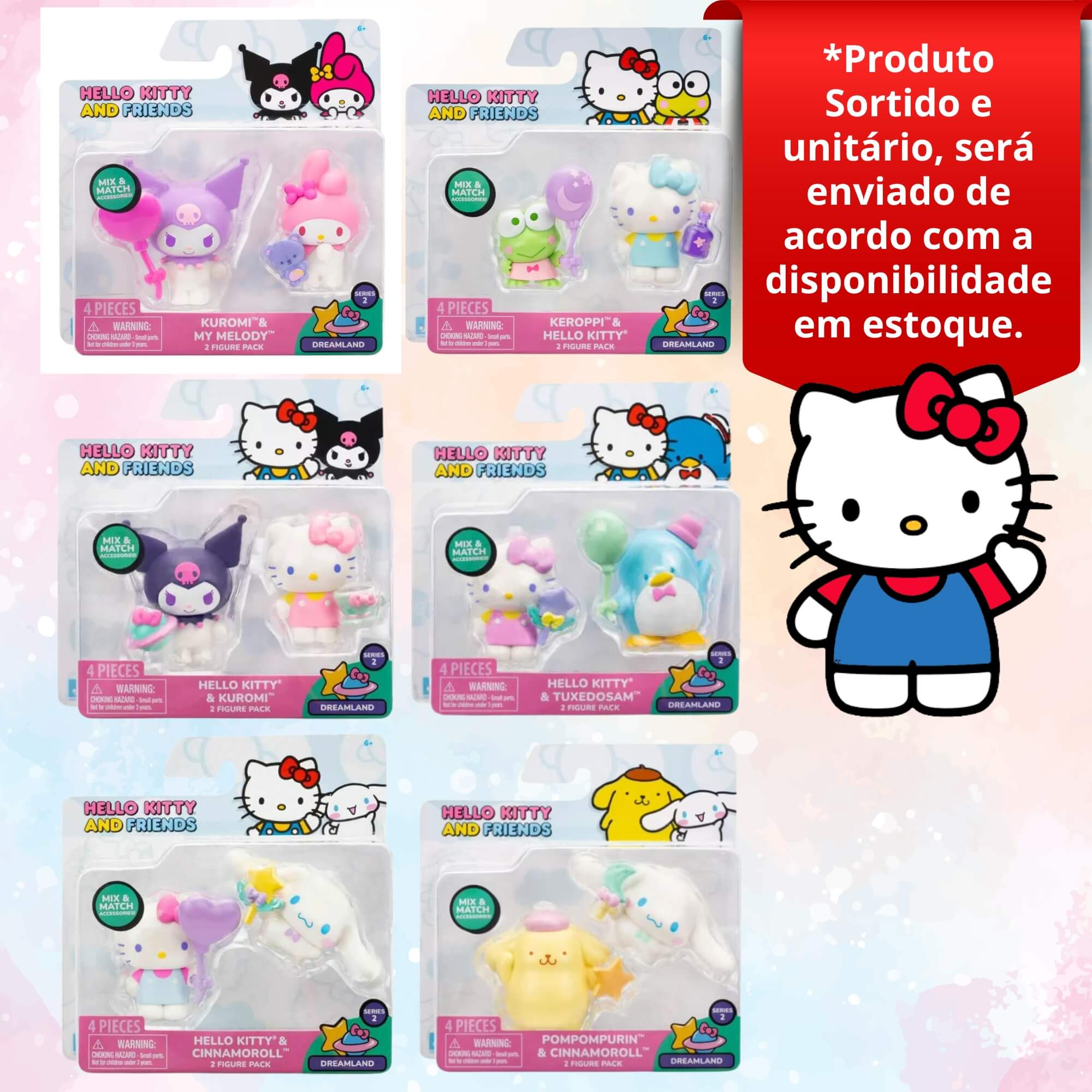 Figuras Hello Kitty e Amigos Pack 2 Bonecos e Acessórios (Sortido) Sunny  - 003870