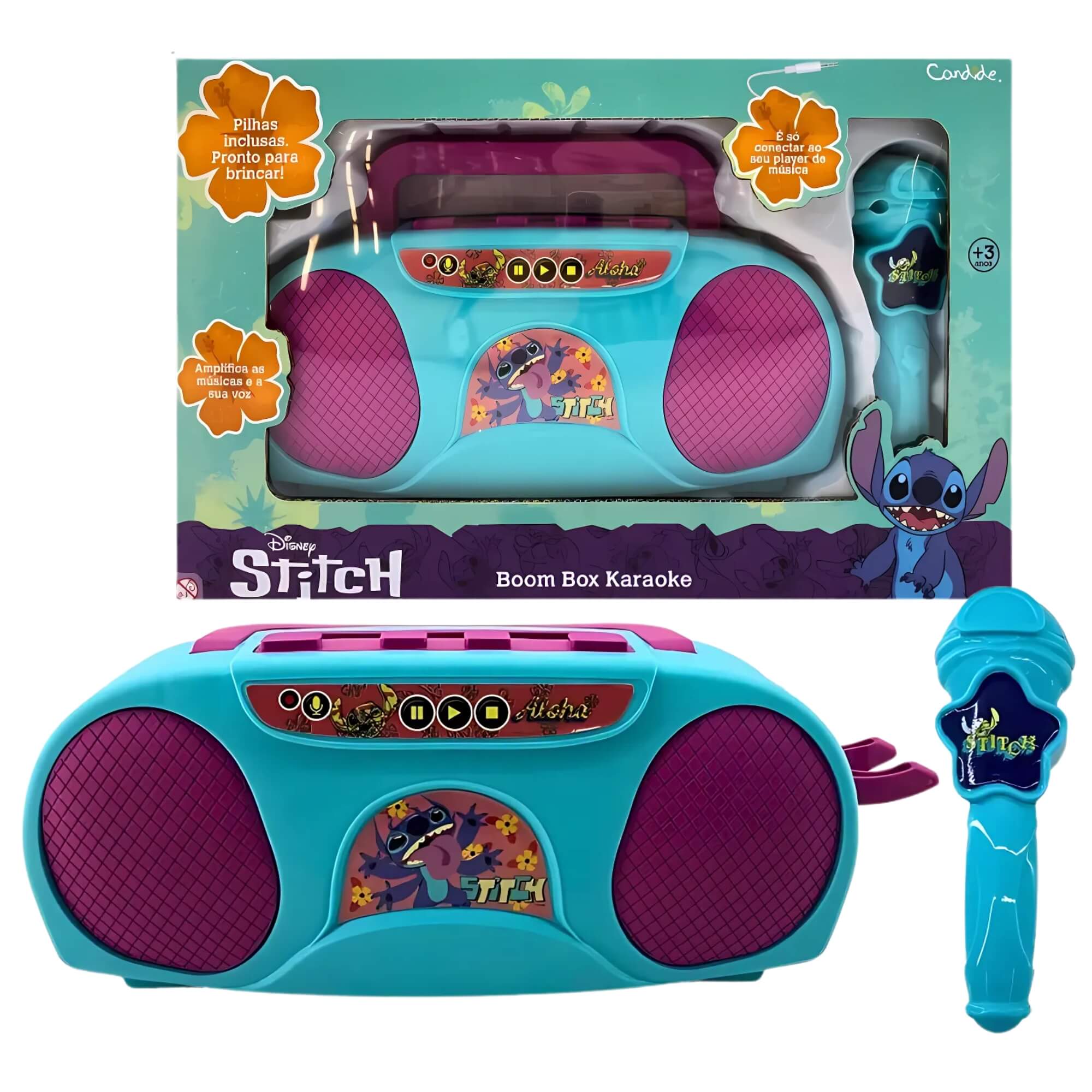 Boombox Caixa de Som Infantil Karaokê Disney Stitch Pilhas Inclusas Candide - 3271