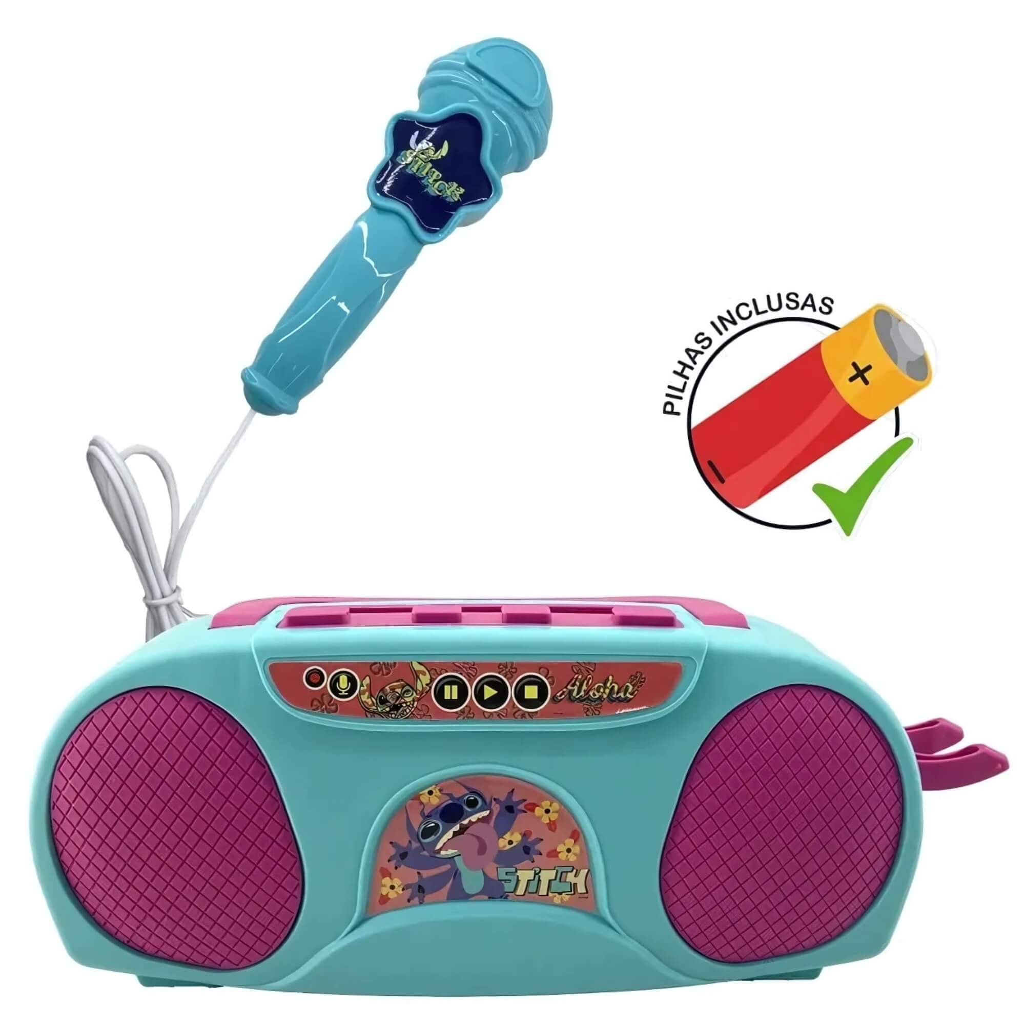 Boombox Caixa de Som Infantil Karaokê Disney Stitch Pilhas Inclusas Candide - 3271