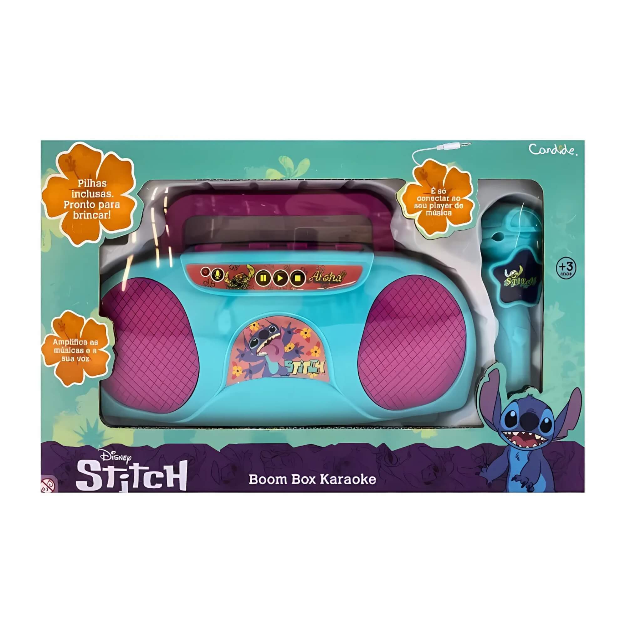 Boombox Caixa de Som Infantil Karaokê Disney Stitch Pilhas Inclusas Candide - 3271