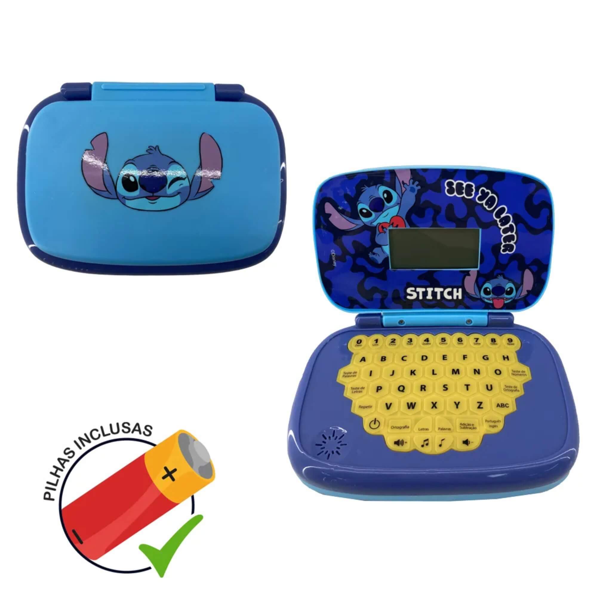 Laptop Infantil Educativo com Tela Incorporada Disney Stitch Bilíngue Candide - 3212