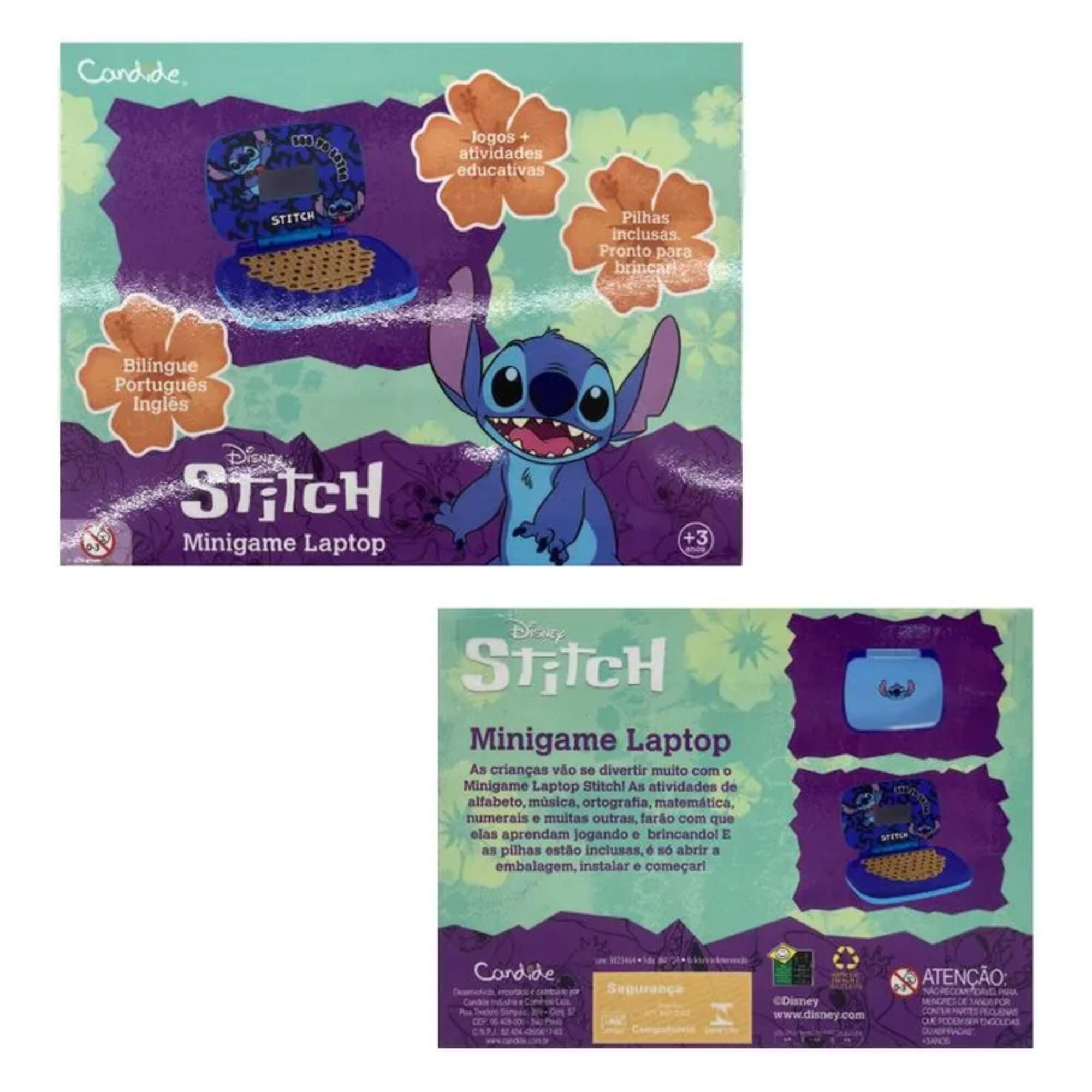 Laptop Infantil Educativo com Tela Incorporada Disney Stitch Bilíngue Candide - 3212